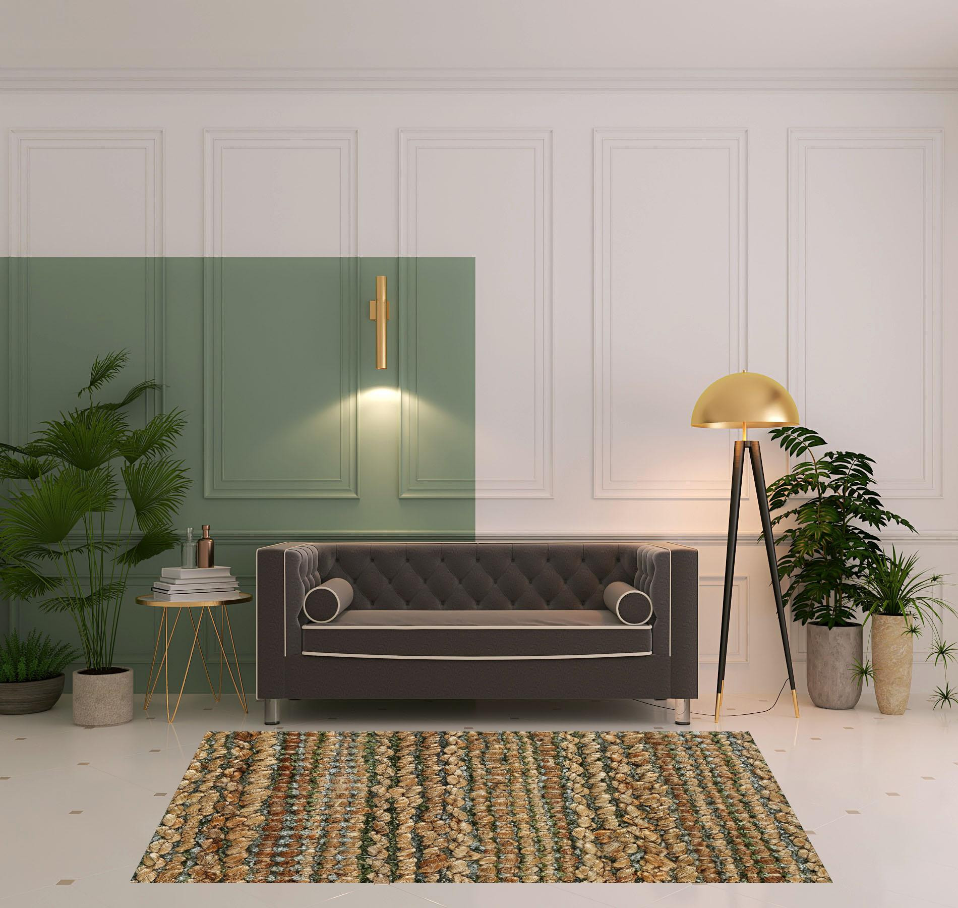 5" X 8" Green Abstract Hand Woven Non Skid Area Rug