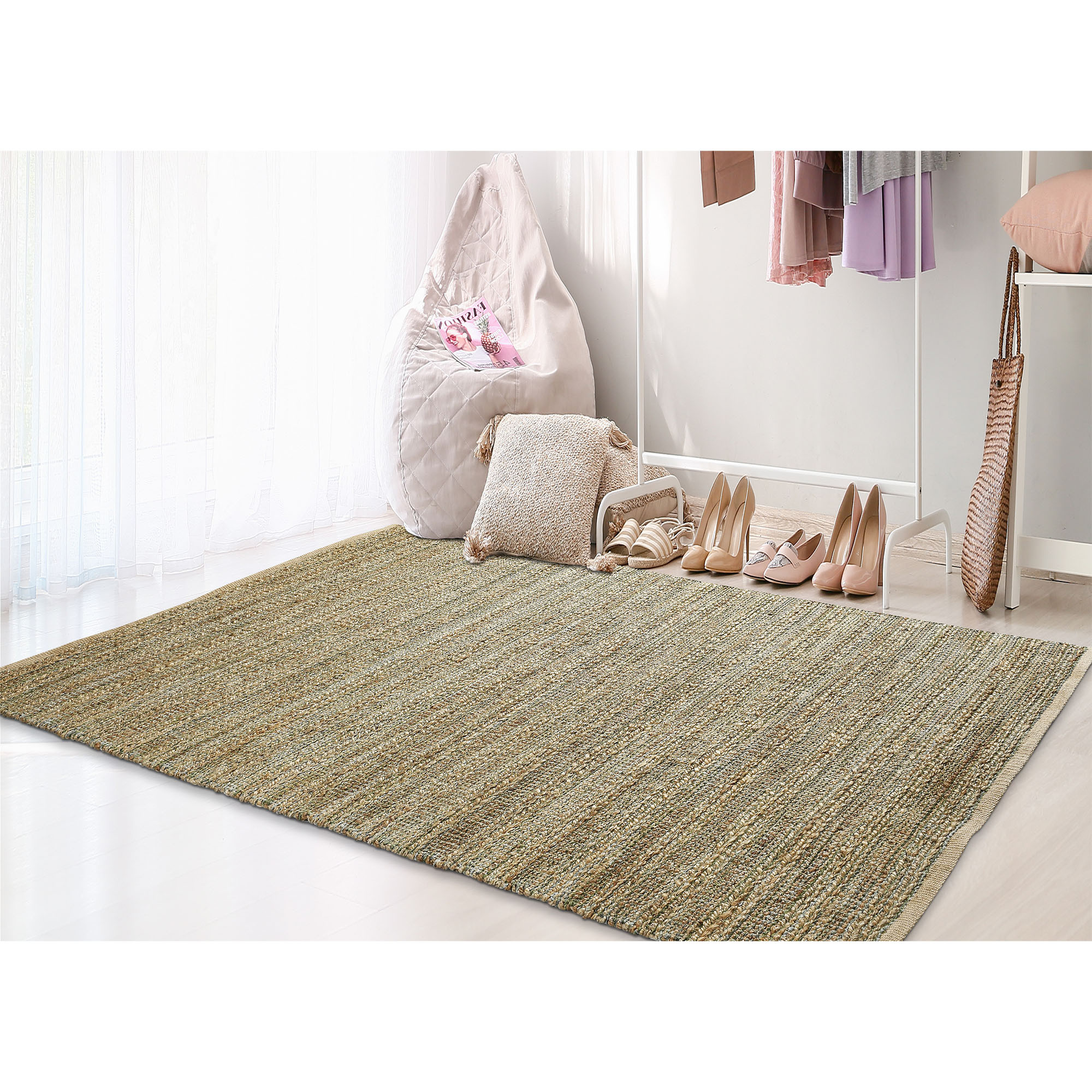 8" X 10" Green Abstract Hand Woven Non Skid Area Rug
