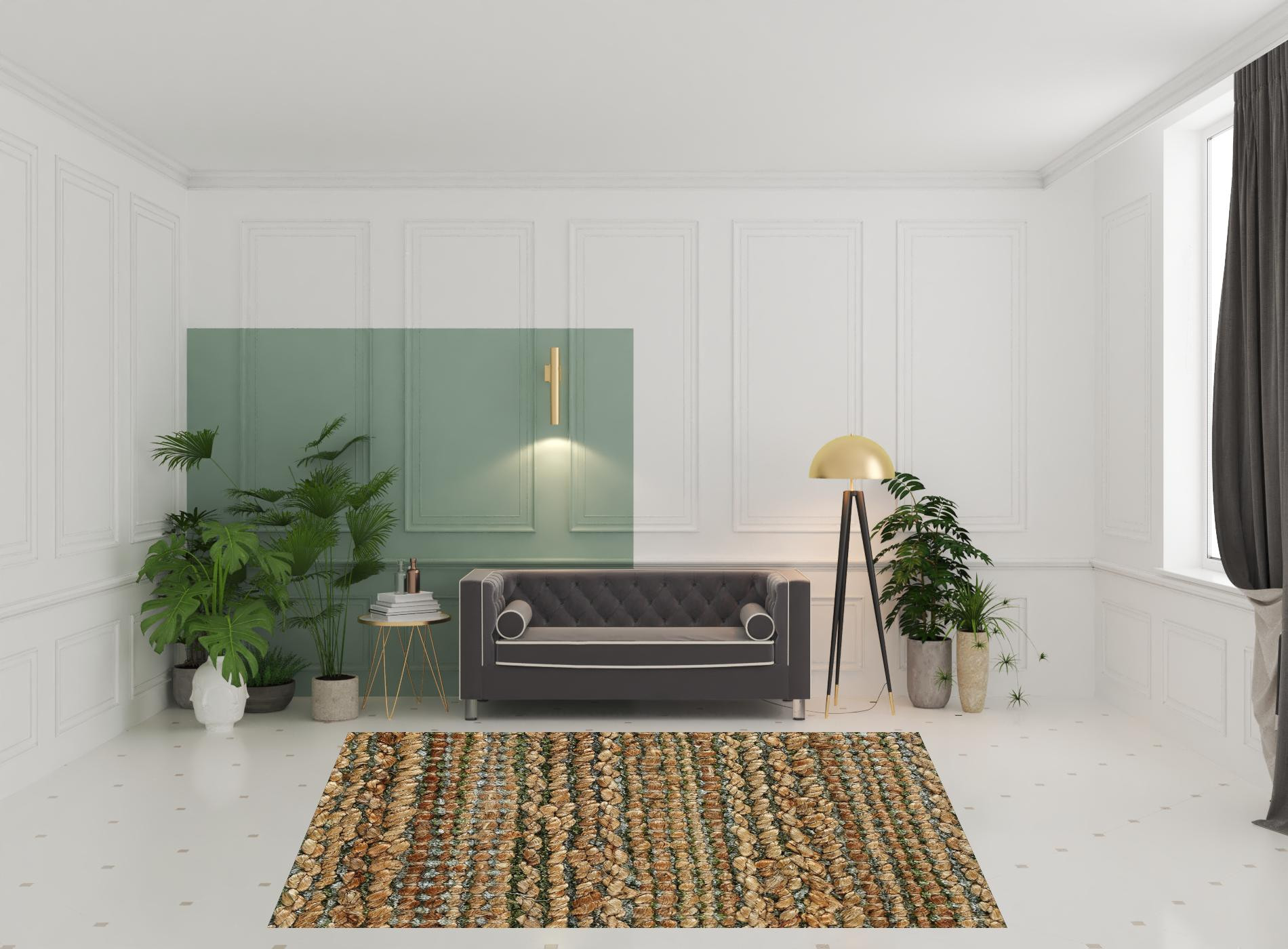 8" X 10" Green Abstract Hand Woven Non Skid Area Rug