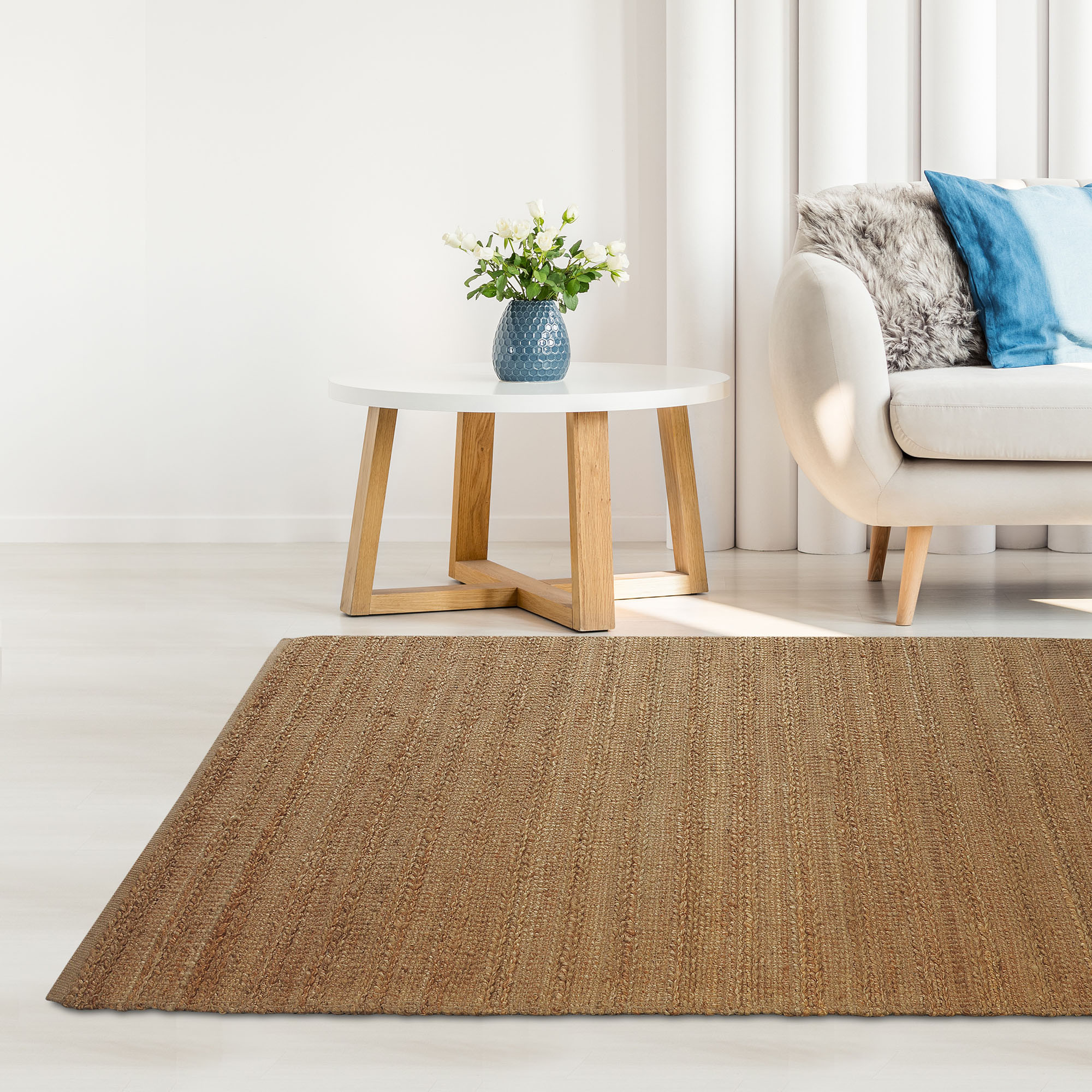 8" X 10" Beige Hand Woven Non Skid Area Rug