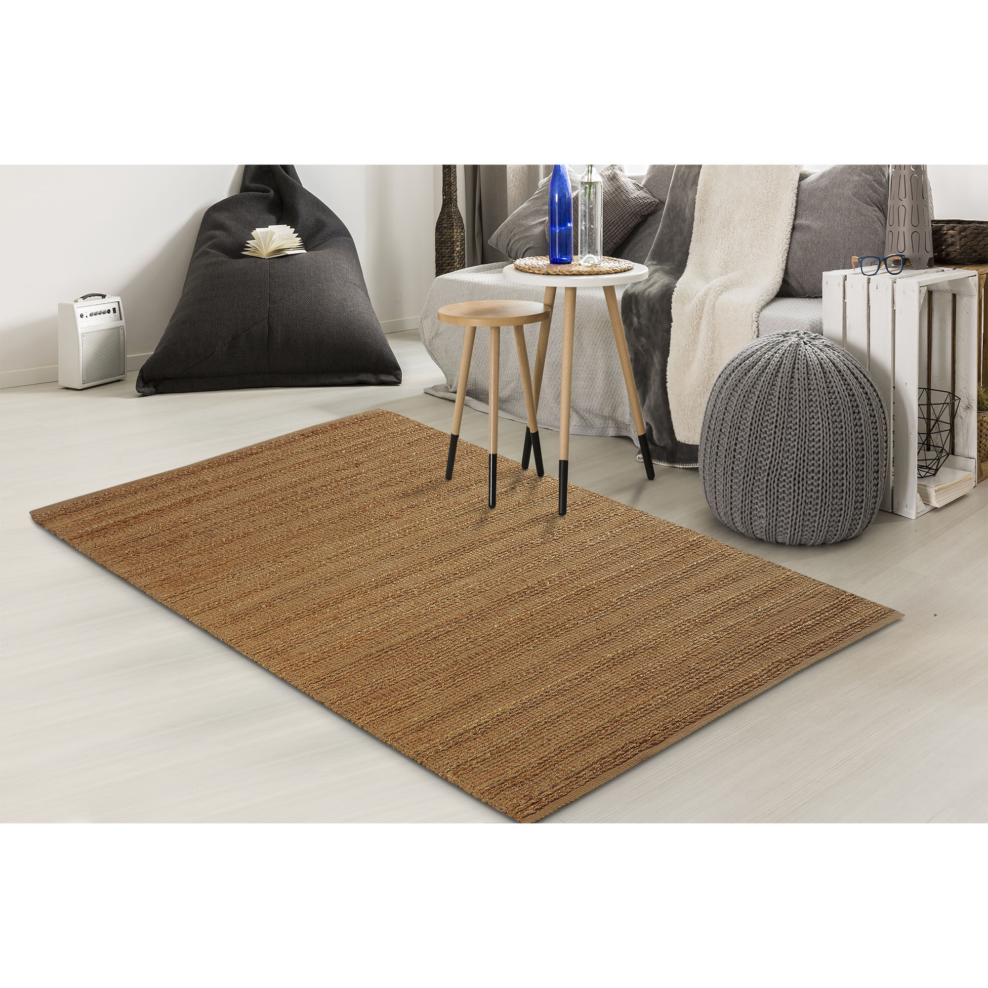 8" X 10" Beige Hand Woven Non Skid Area Rug