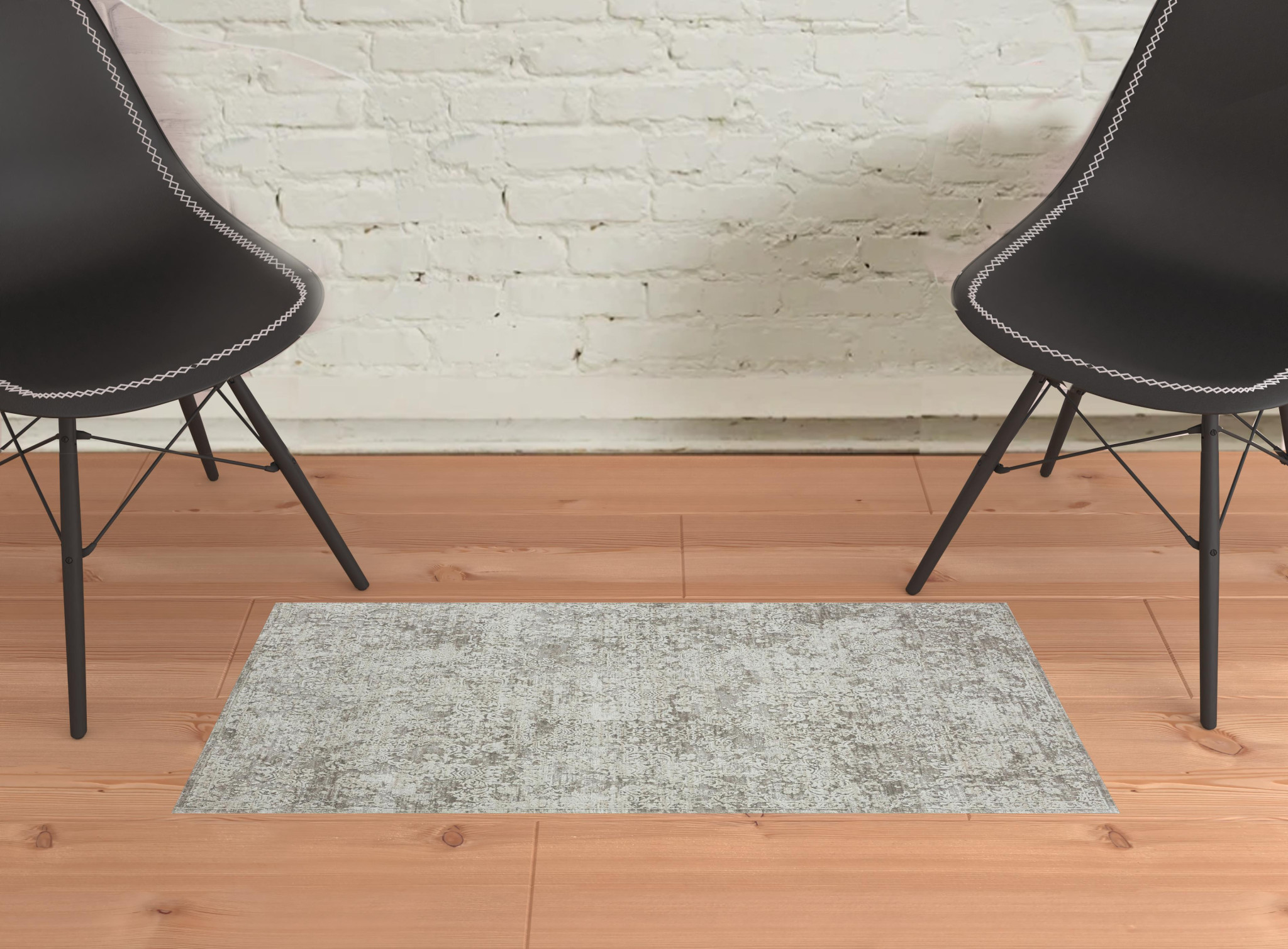 2" X 3" Gray Abstract Distressed Area Rug