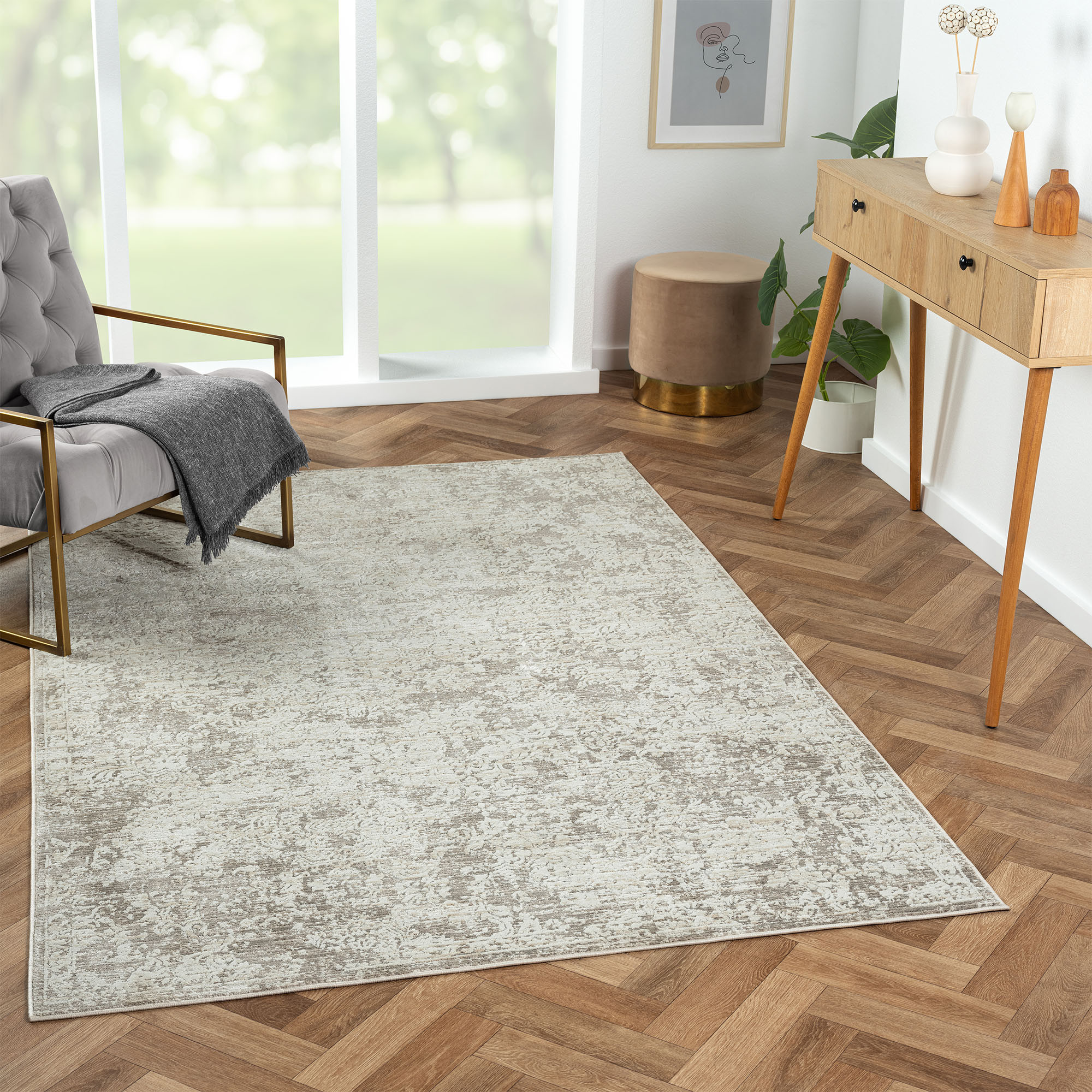2" X 3" Gray Abstract Distressed Area Rug