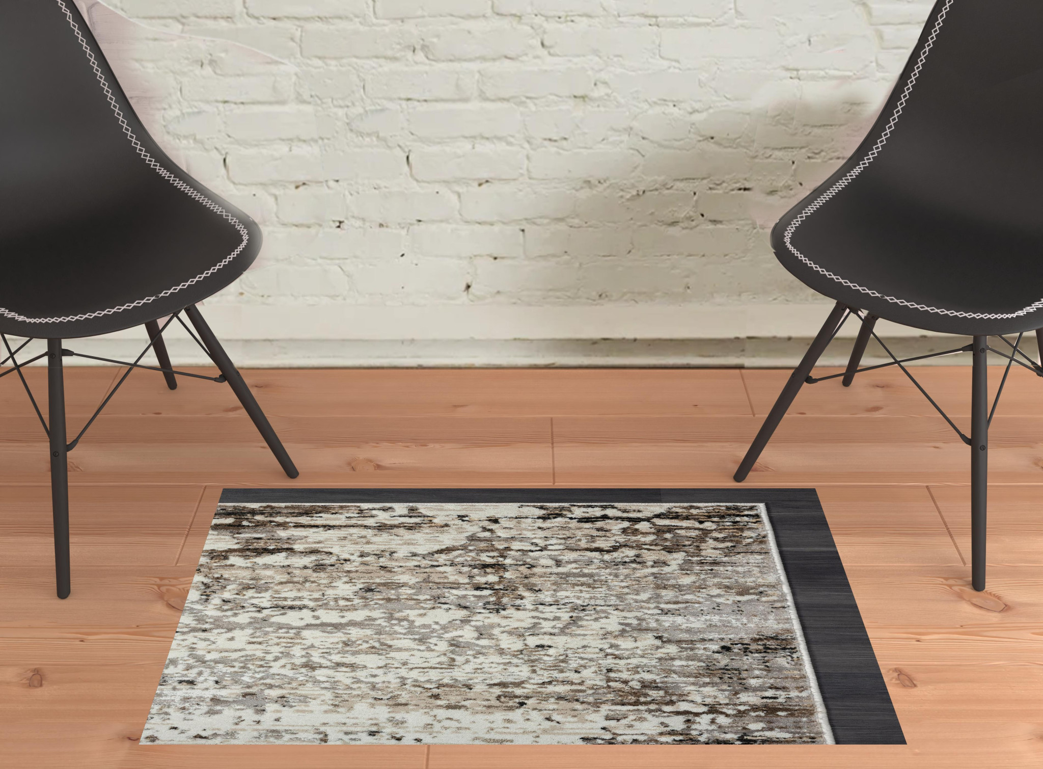 2" X 3" Beige Abstract Distressed Area Rug