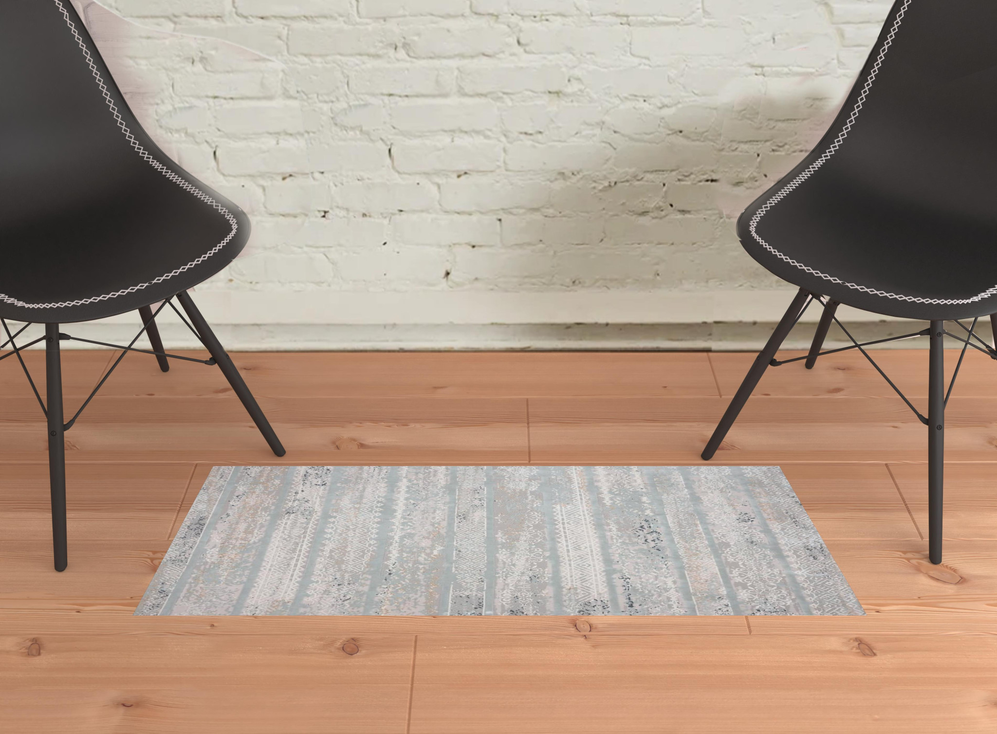 2" X 3" Blue Abstract Distressed Area Rug