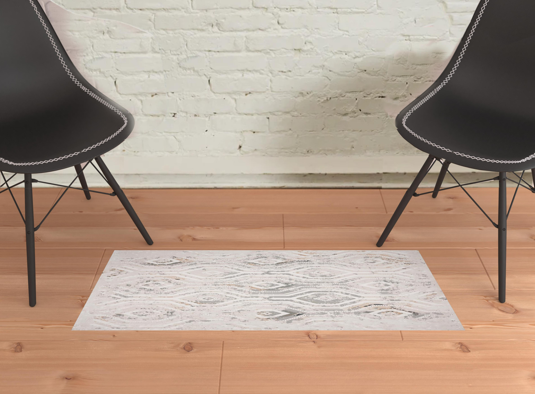 2" X 3" Cream Abstract Distressed Area Rug