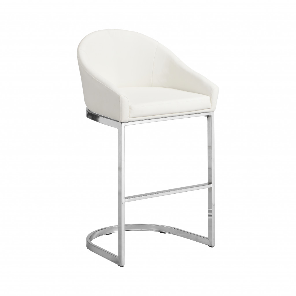 35 White Faux Leather And Steel Low Back Bar Height Chair With Footrest