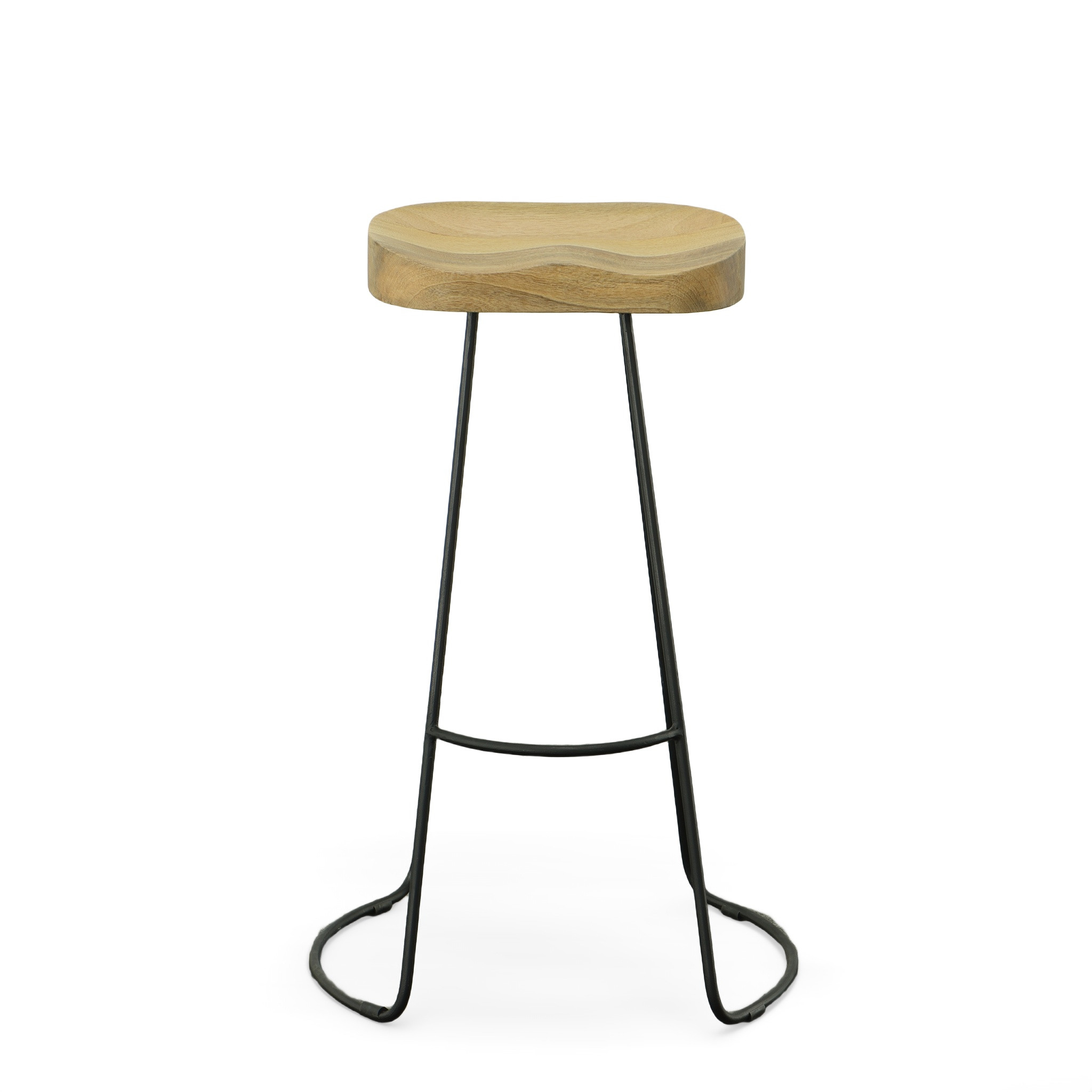 Set Of Two 31 Natural And Black Steel Backless Bar Height Bar Chairs With Footrest