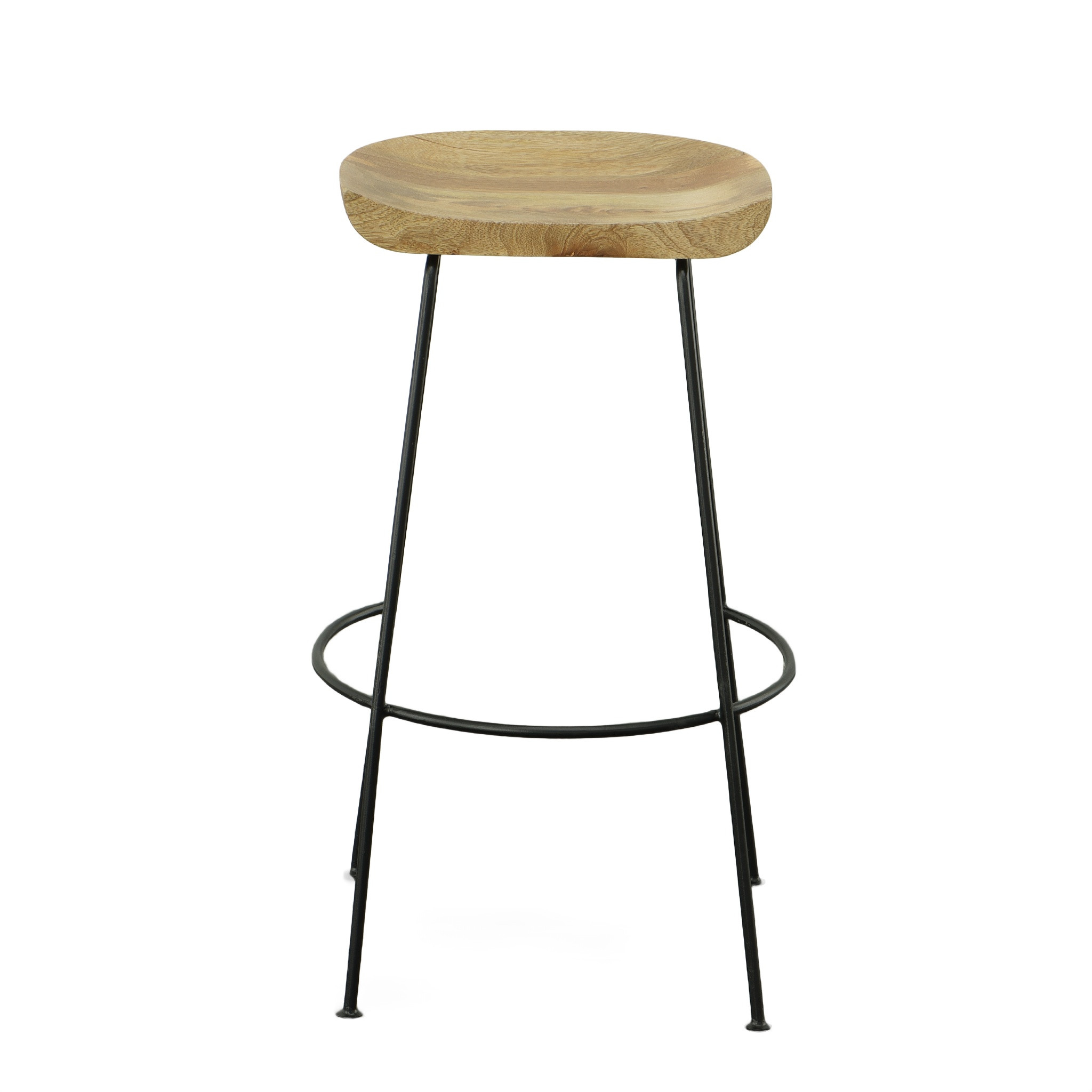 Set Of Two 31 Natural And Black Steel Backless Bar Height Bar Chairs With Footrest