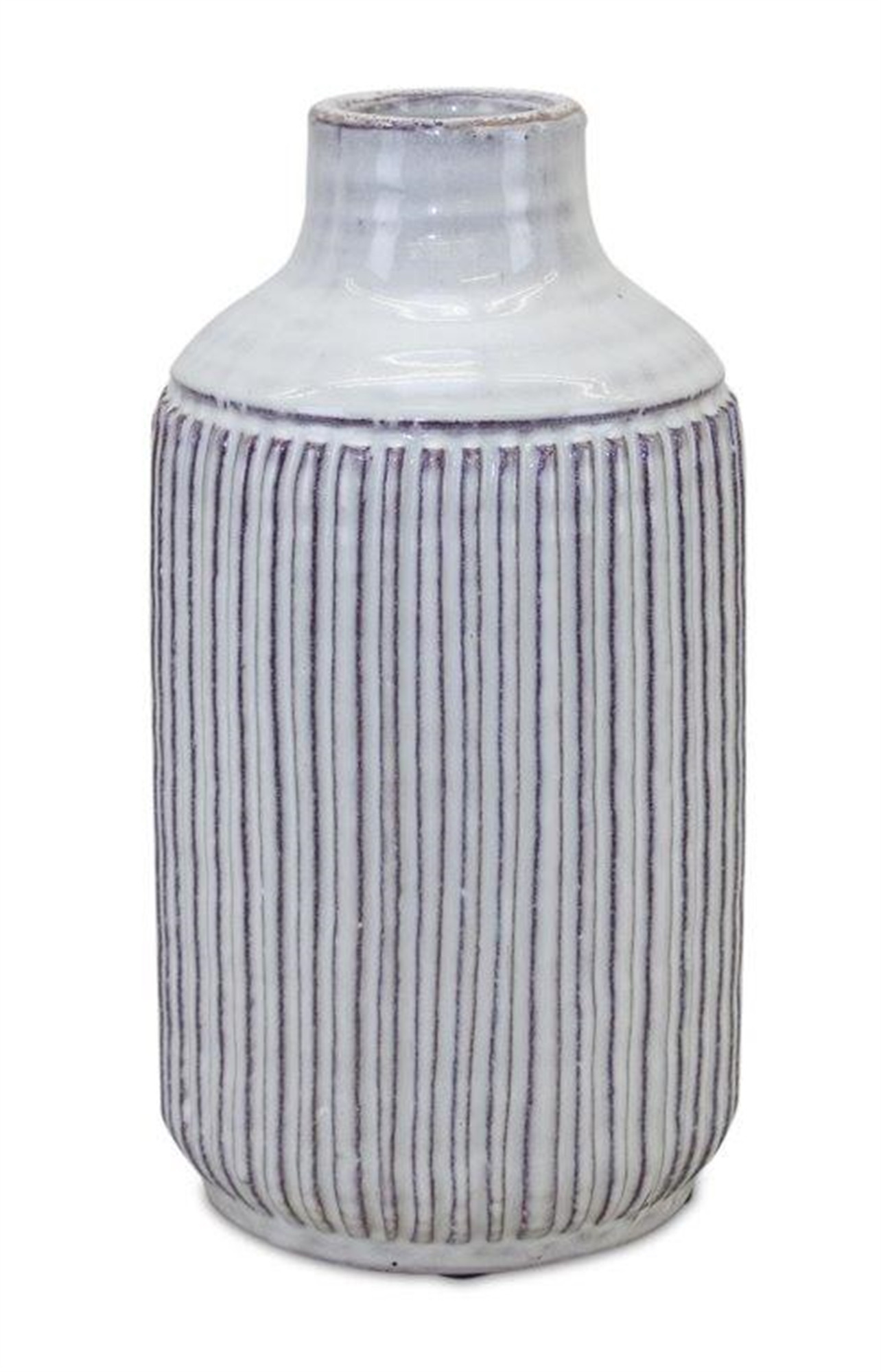 10 Inch Off-White Striped Terracotta Cylinder Table Vase