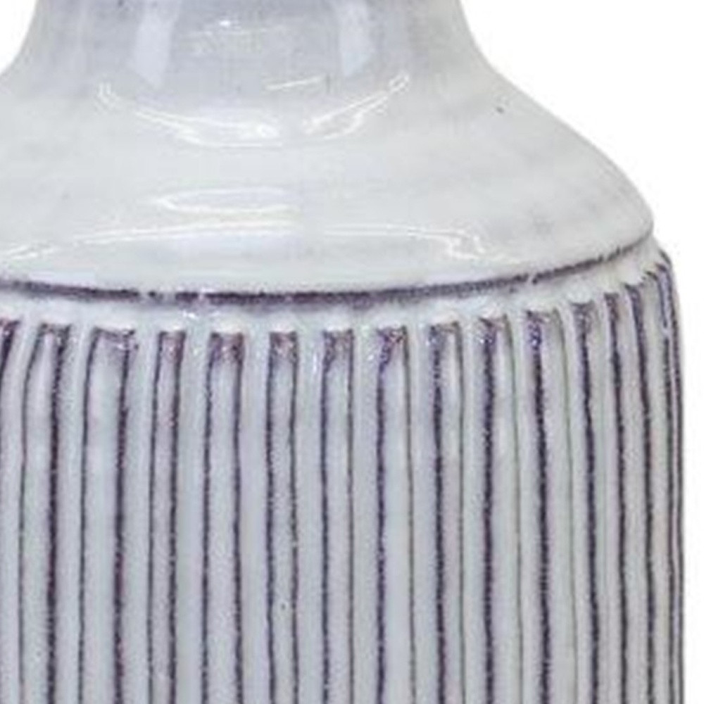 10 Inch Off-White Striped Terracotta Cylinder Table Vase