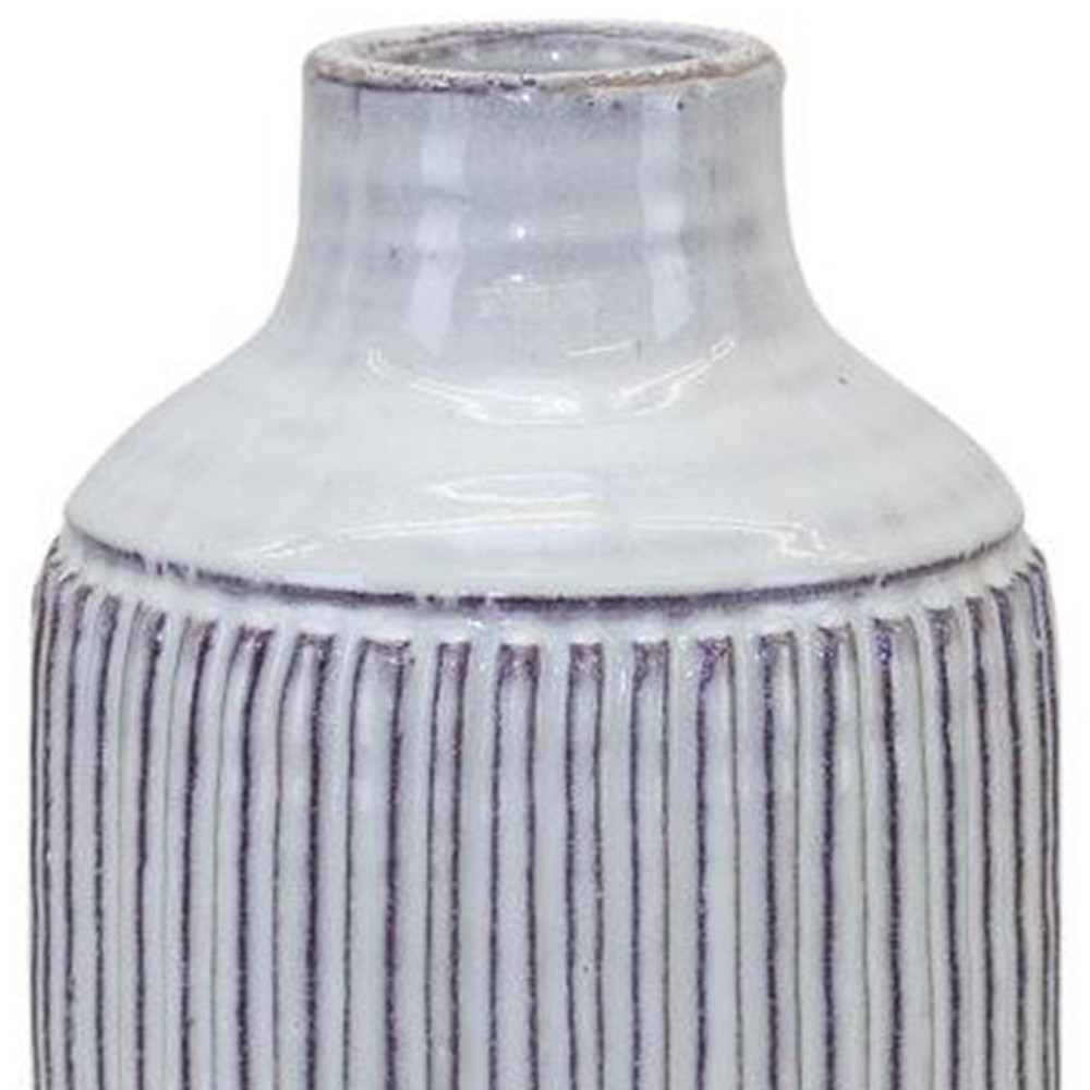 10 Inch Off-White Striped Terracotta Cylinder Table Vase