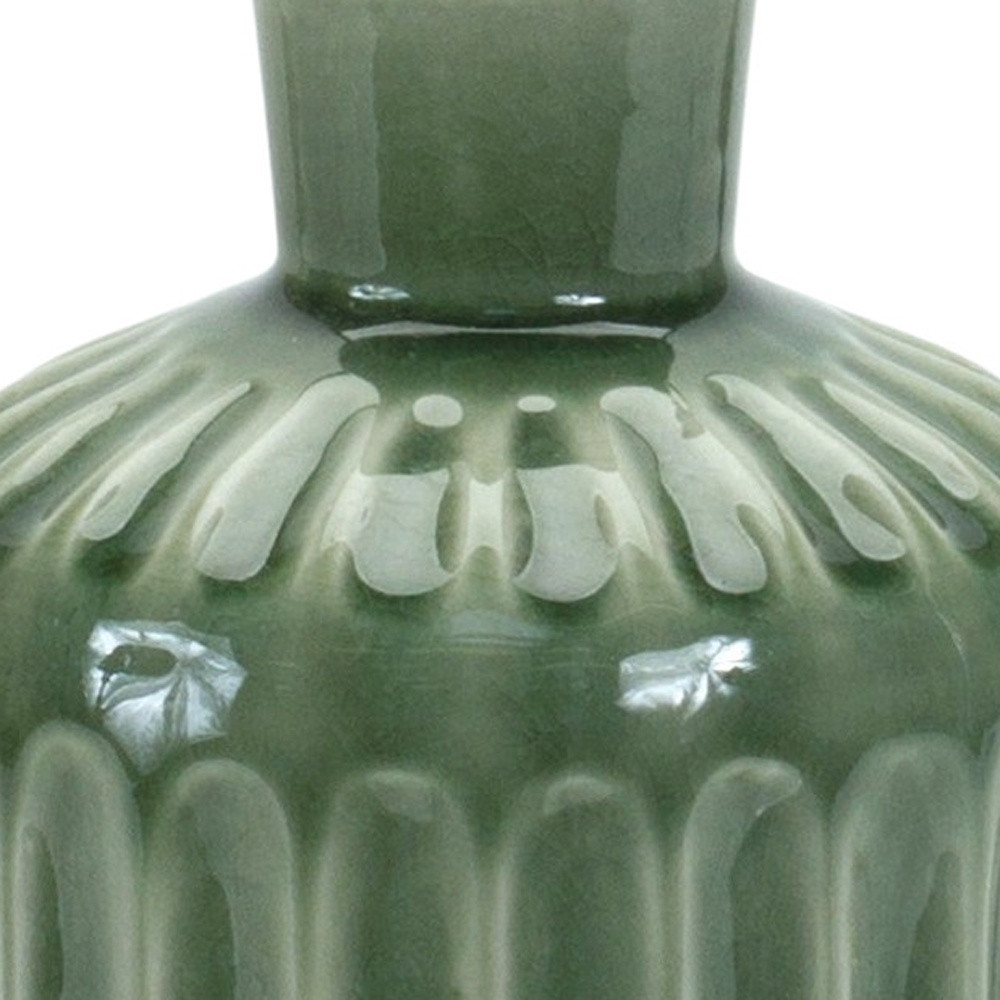 9 Inch Green Striped Terracotta Bud Table Vase