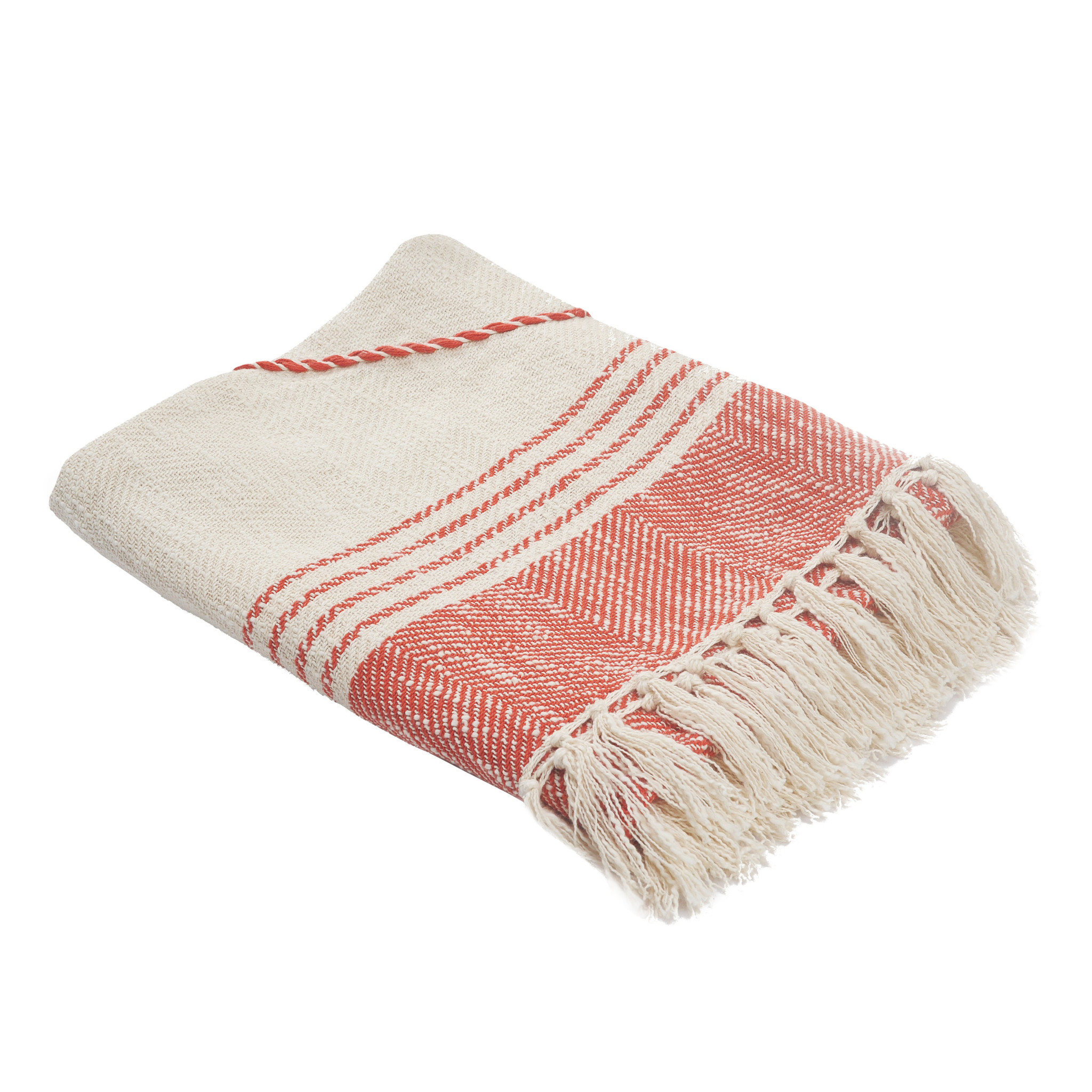 Red Woven Cotton Striped Throw Blanket-516481-1