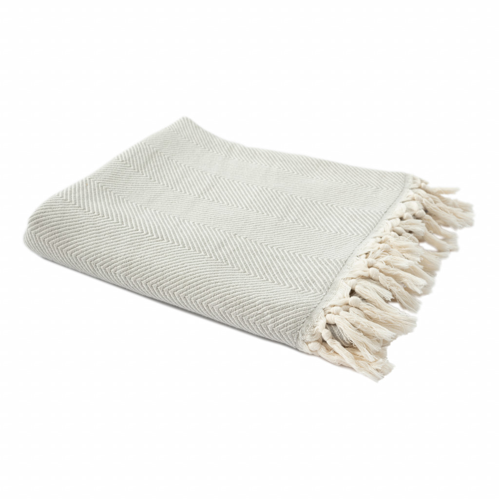 Gray Woven Cotton Herringbone Throw Blanket-516492-1