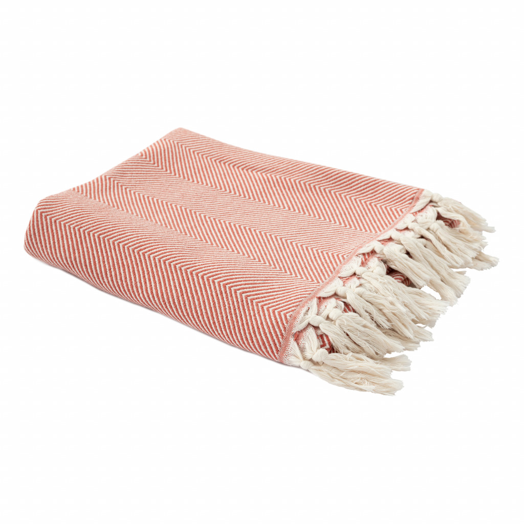 Orange Woven Cotton Herringbone Throw Blanket-516495-2