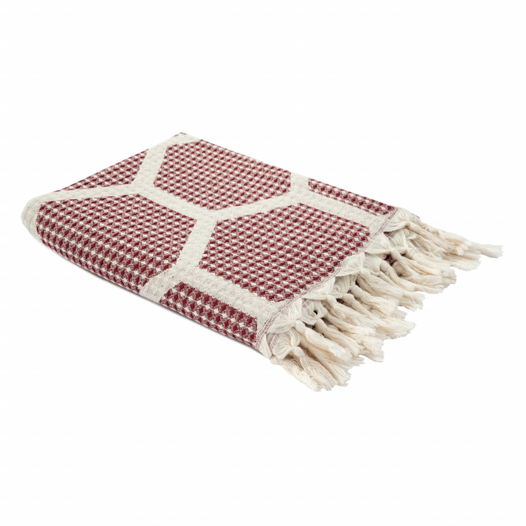 Red Woven Cotton Geometric Throw Blanket-516497-1