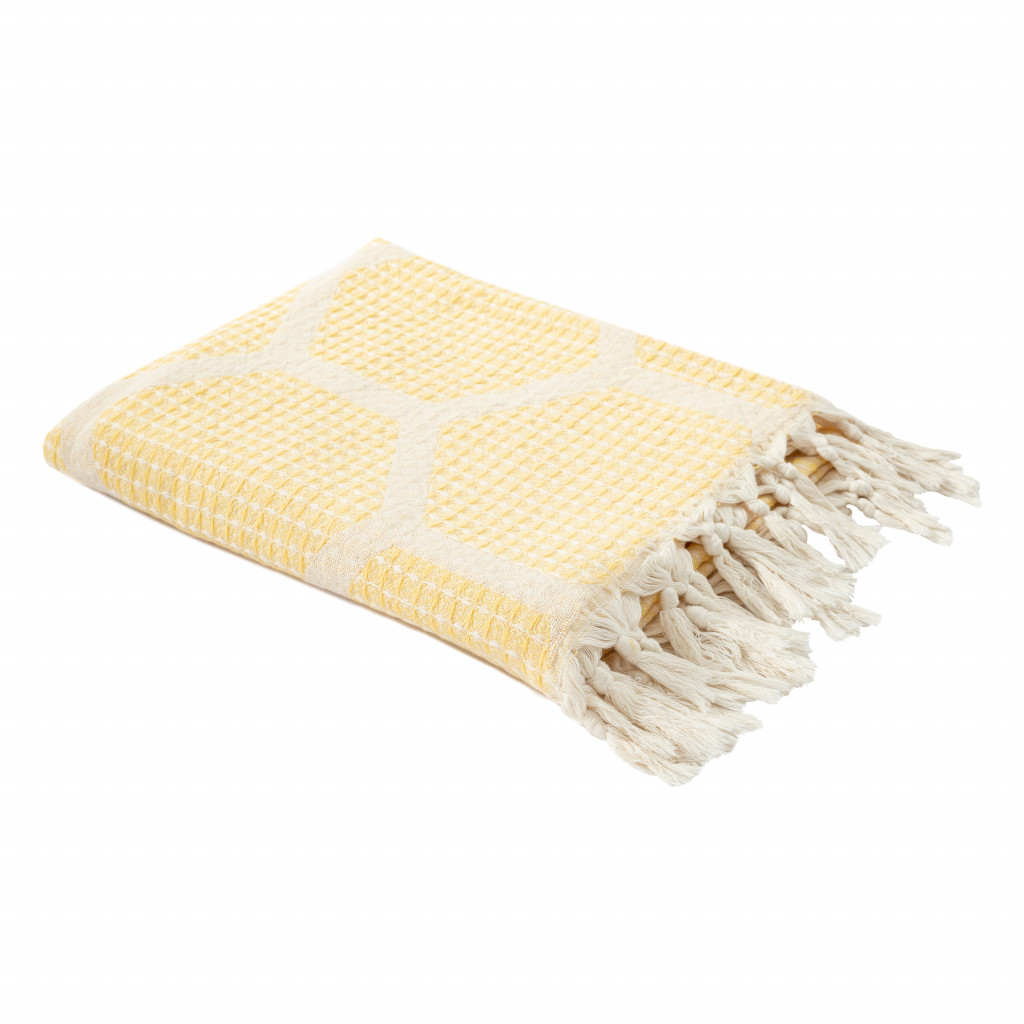 Yellow Woven Cotton Geometric Throw Blanket-516499-1