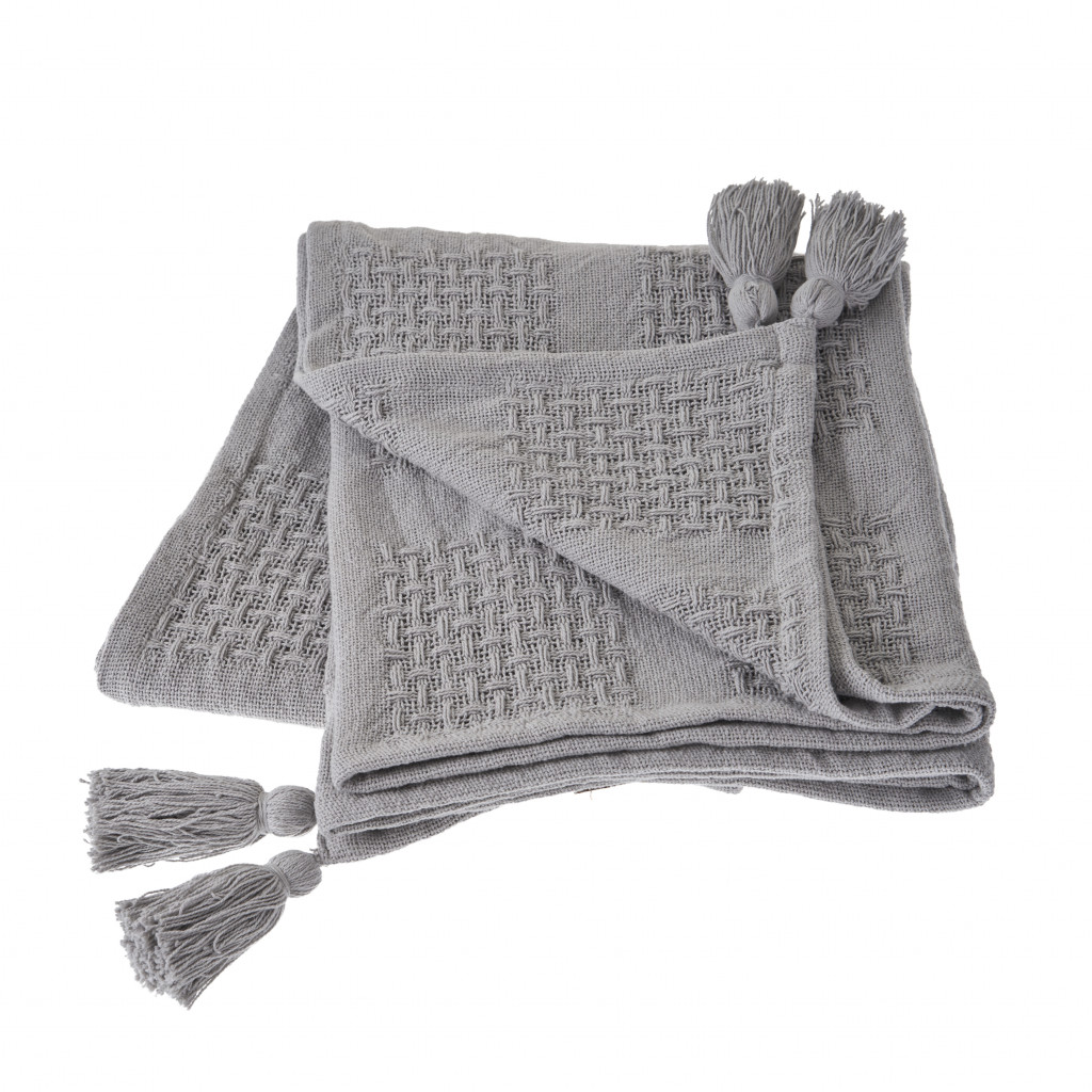 Gray Woven Cotton Solid Color Throw Blanket-516500-1