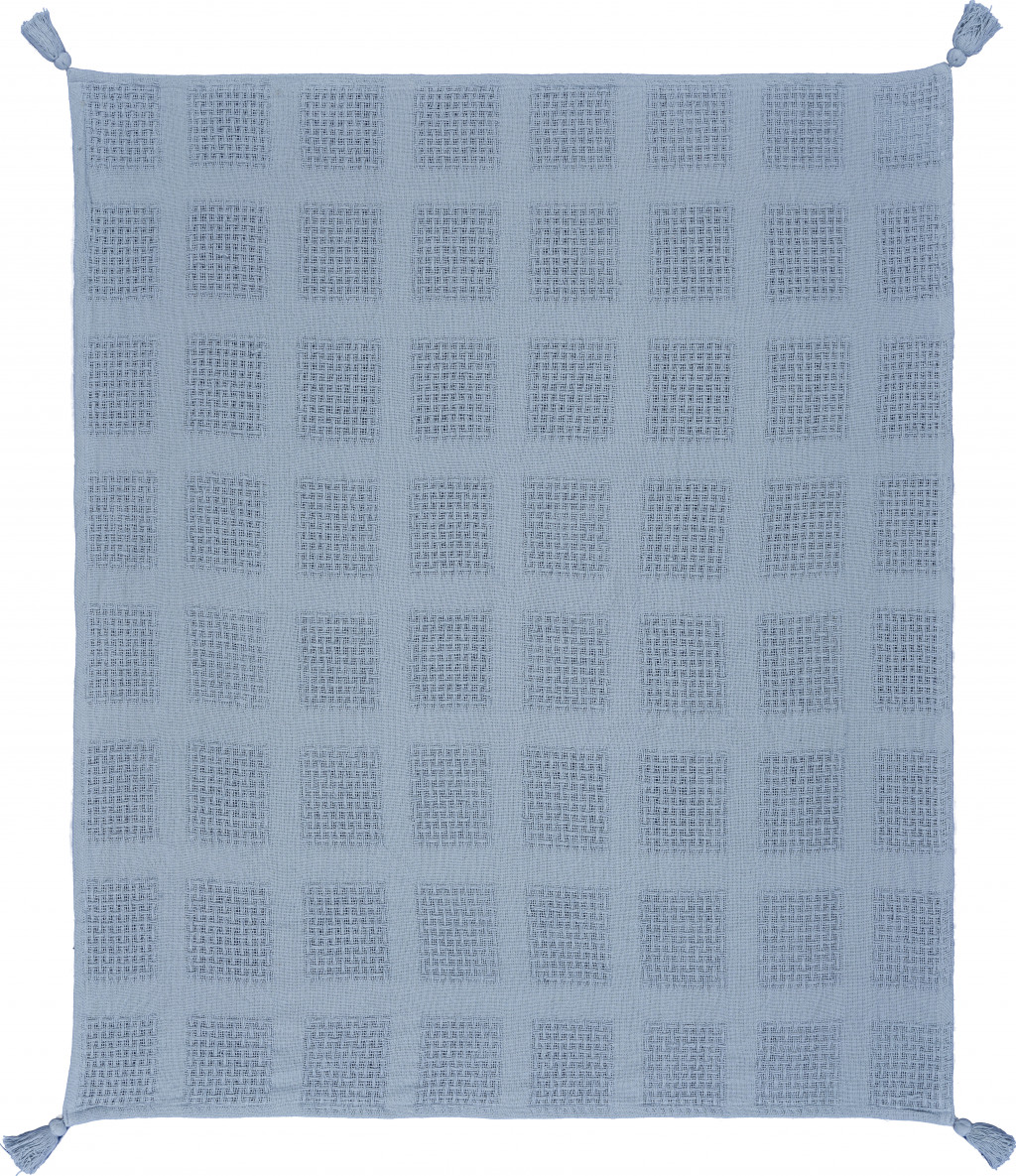 Blue Woven Cotton Solid Color Throw Blanket-516501-1