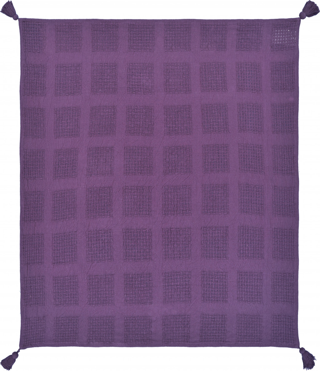 Purple Woven Cotton Solid Color Throw Blanket-516502-1