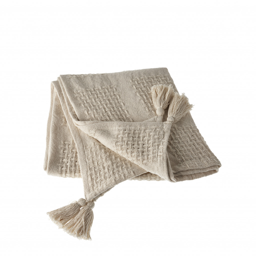 Cream Woven Cotton Solid Color Throw Blanket-516505-1
