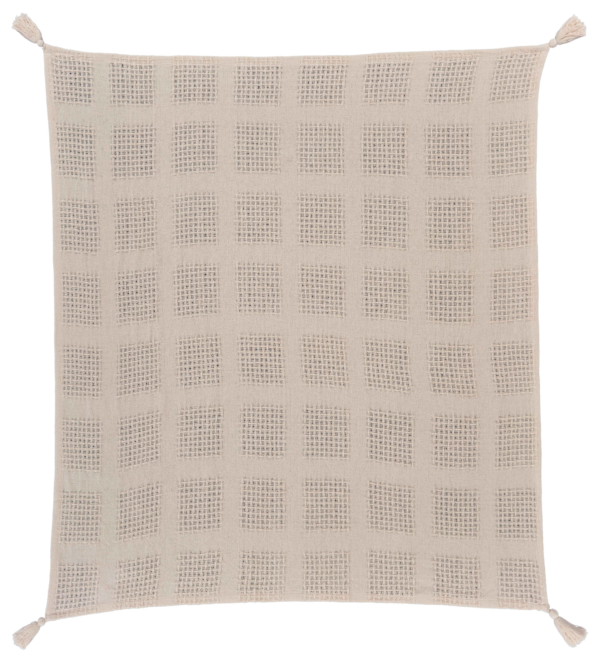 Cream Woven Cotton Solid Color Throw Blanket-516505-1