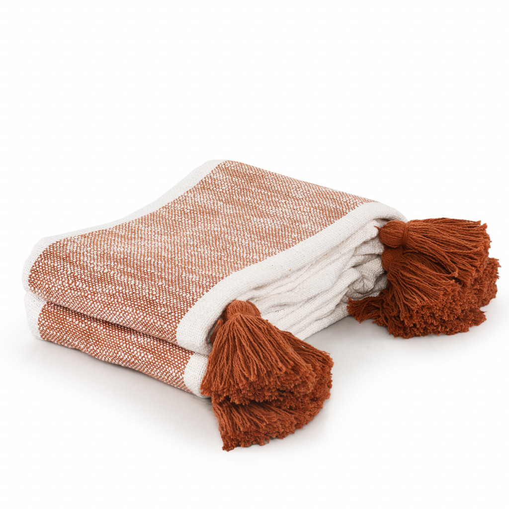 Orange Woven Cotton Striped Throw Blanket-516506-1