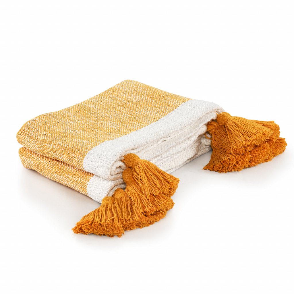 Yellow Woven Cotton Striped Throw Blanket-516507-1