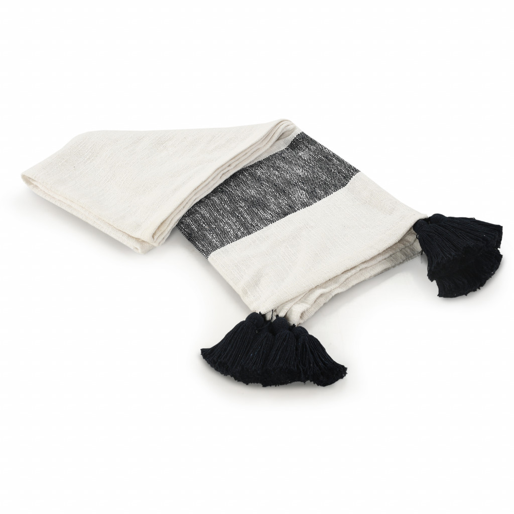 Blue and White Woven Cotton Striped Throw Blanket-516508-1