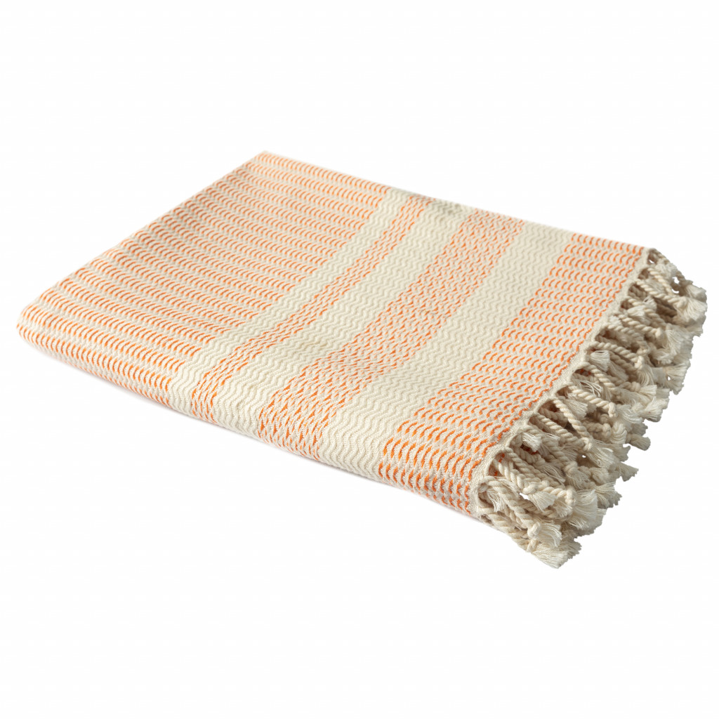 Orange Woven Cotton Striped Throw Blanket-516511-1