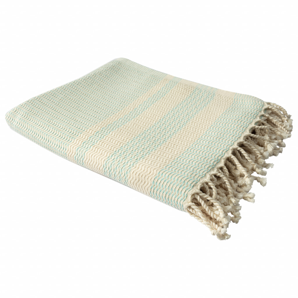 Turquoise Woven Cotton Striped Throw Blanket-516512-1