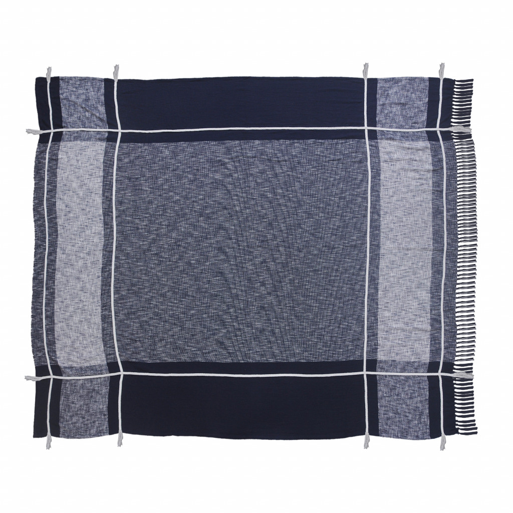 Blue Woven Cotton Geometric Throw-516526-1