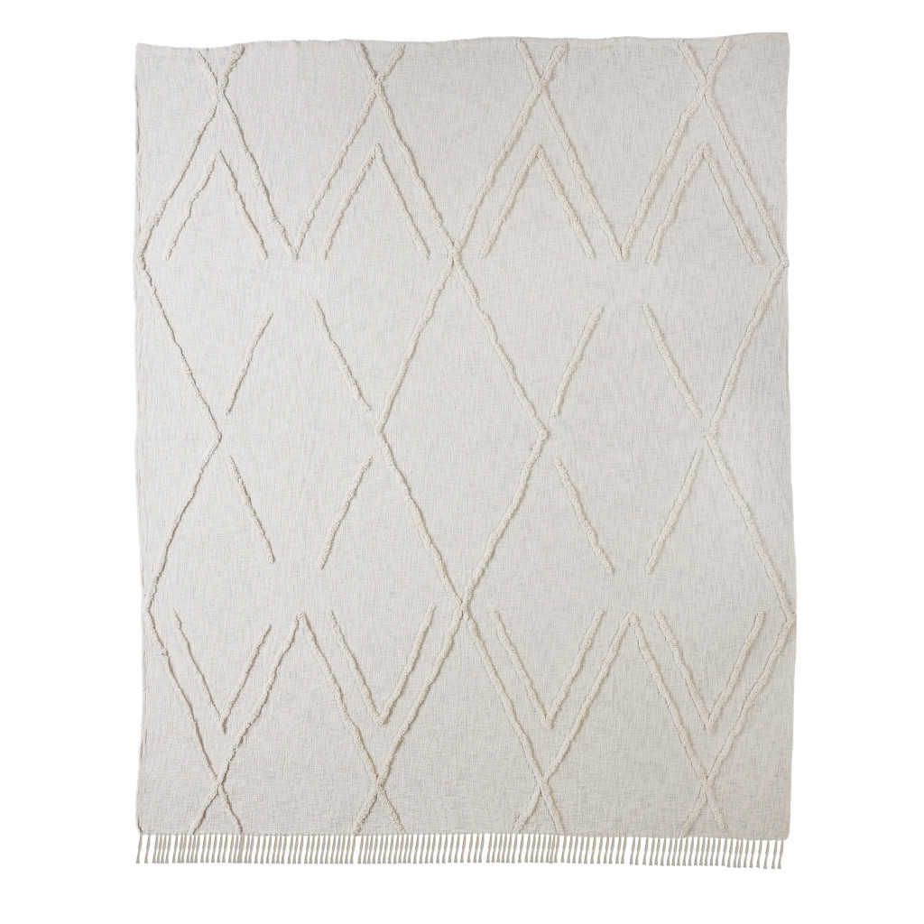 Ivory Woven Cotton Geometric Throw-516530-1