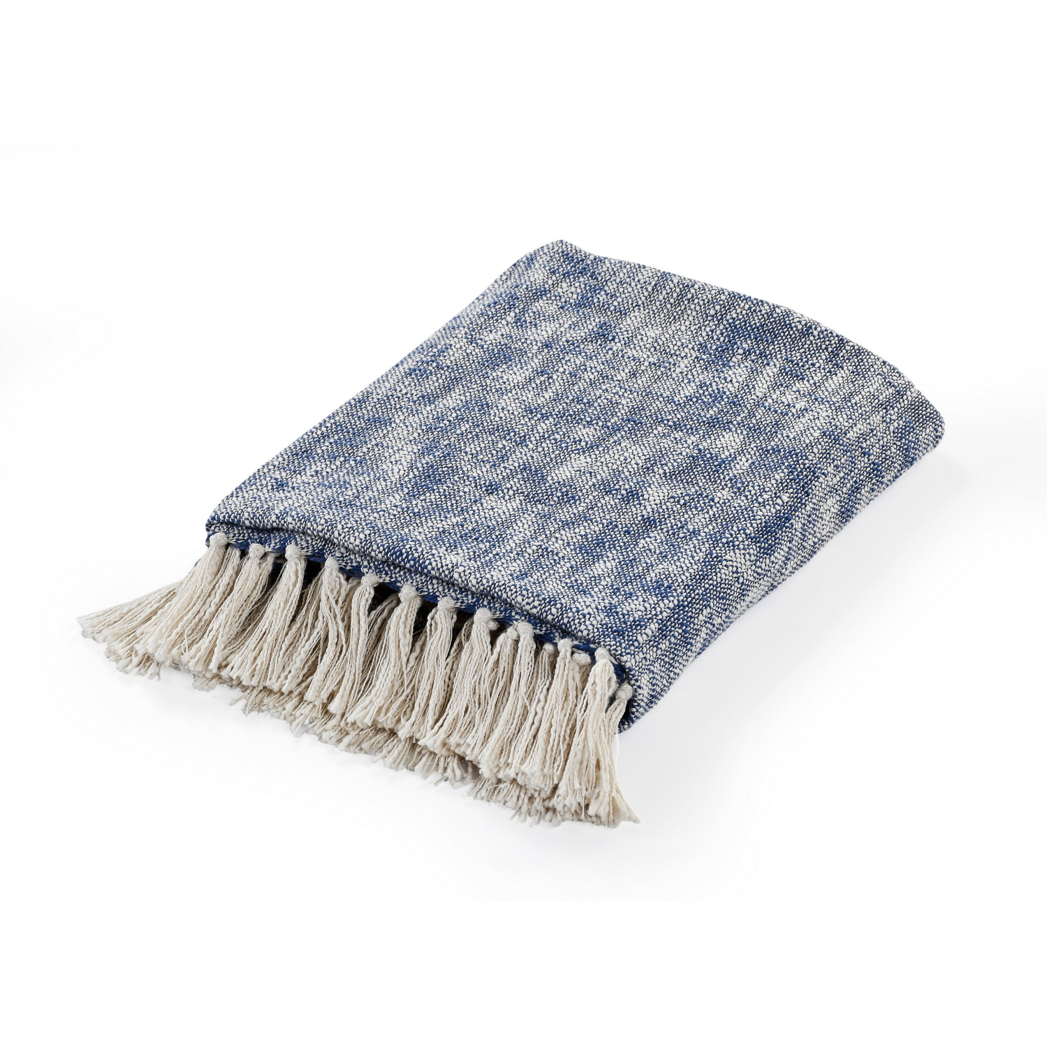 Blue and White Woven Cotton Solid Color Throw Blanket-516535-1