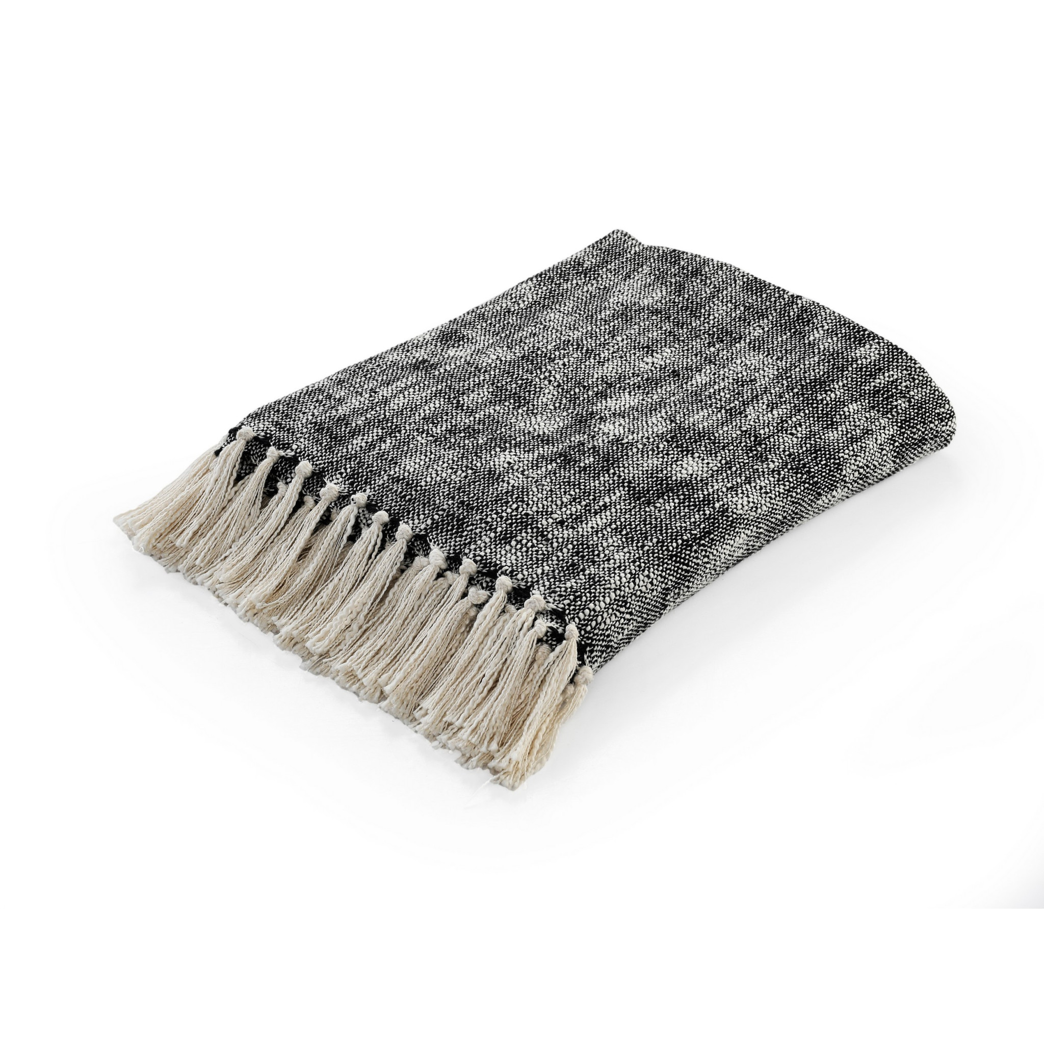 50" X 60" Black and White Woven Cotton Throw Blanket with Fringe-516536-1