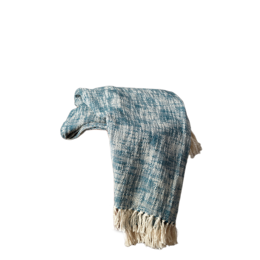 50" X 60" Blue and White Woven Cotton Throw Blanket with Fringe-516537-1