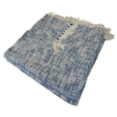 Blue and White Woven Cotton Solid Color Throw Blanket-516537-1
