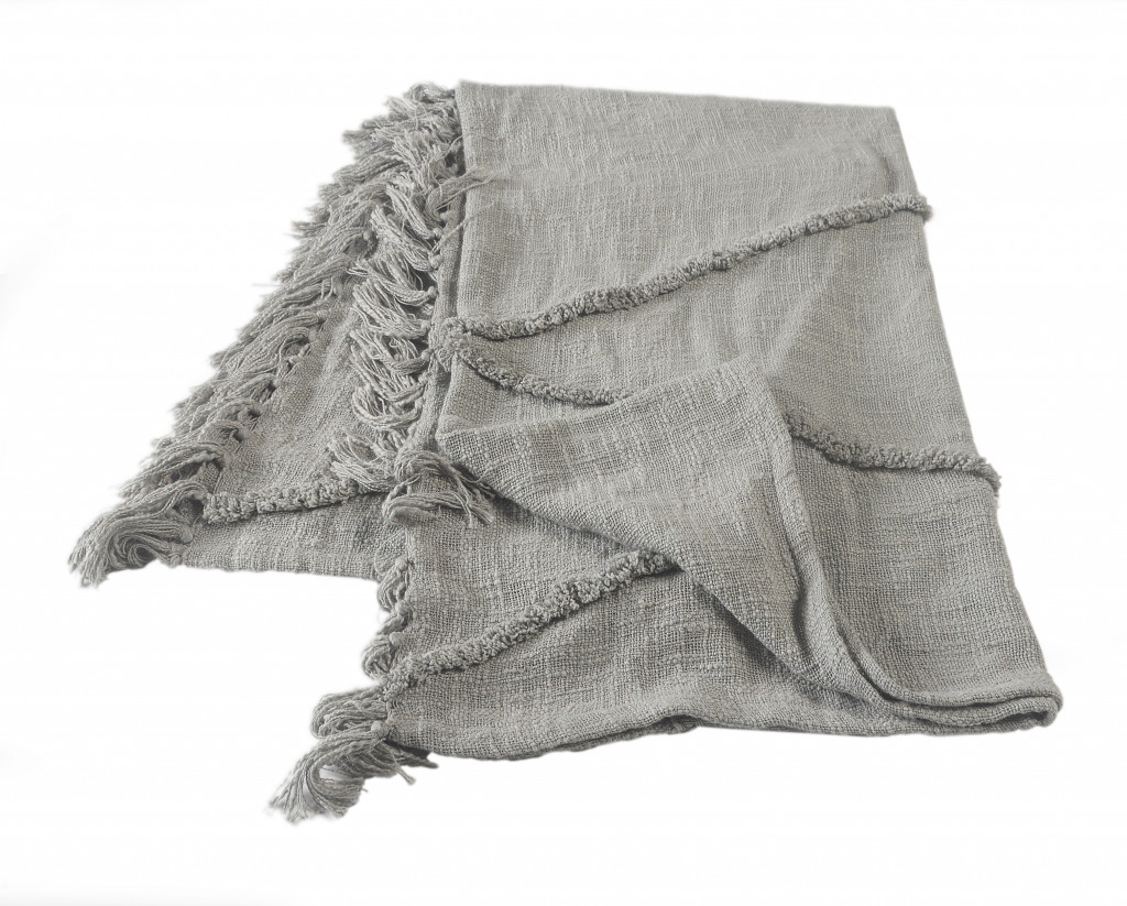 Gray Woven Cotton Solid Color Throw Blanket-516544-1