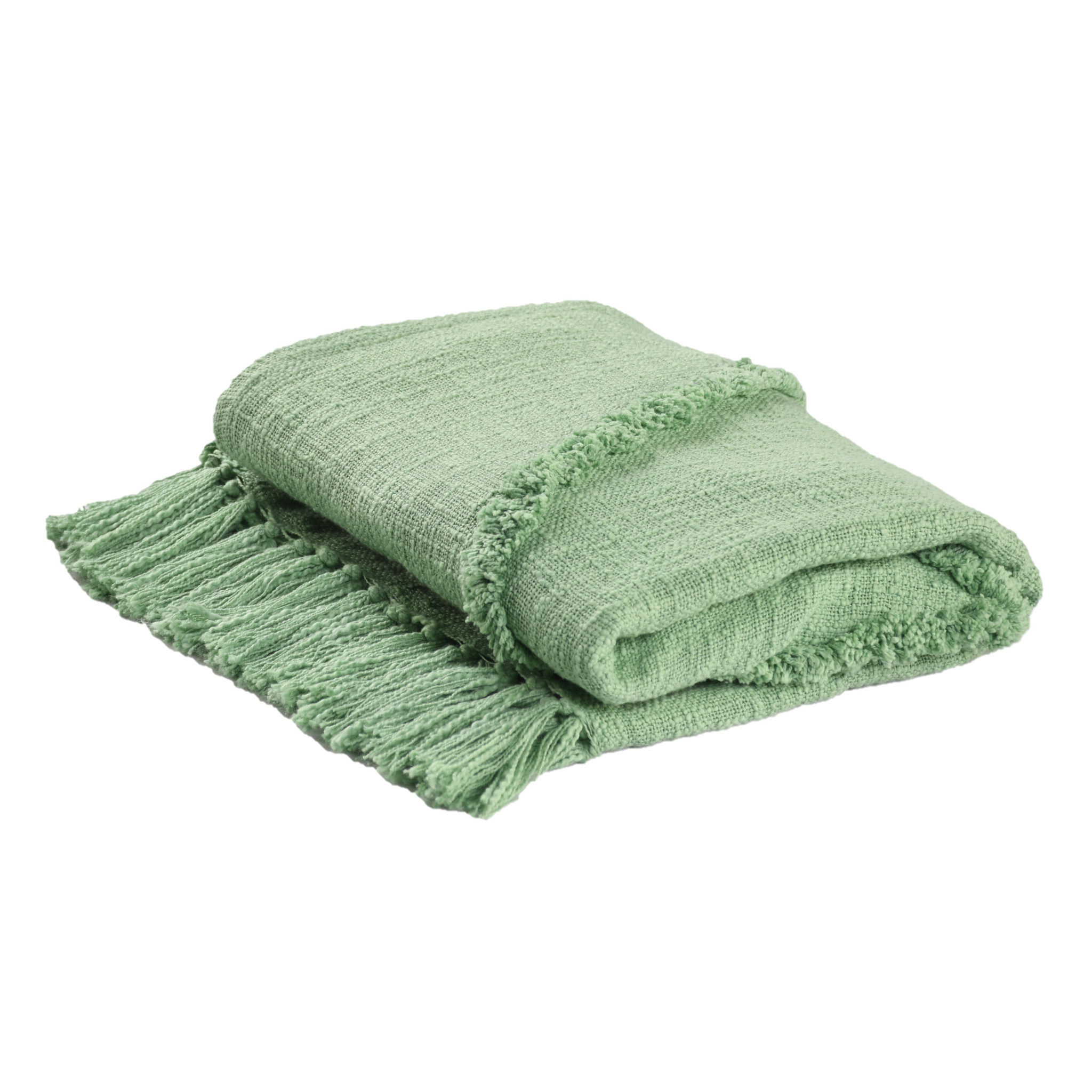 Green Woven Cotton Solid Color Throw Blanket-516547-1