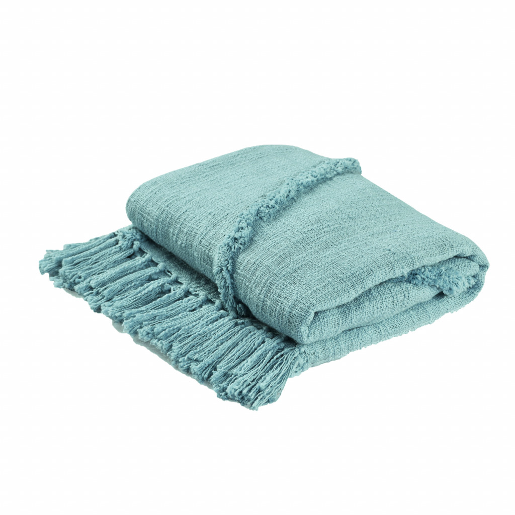Blue Woven Cotton Solid Color Throw Blanket-516548-1