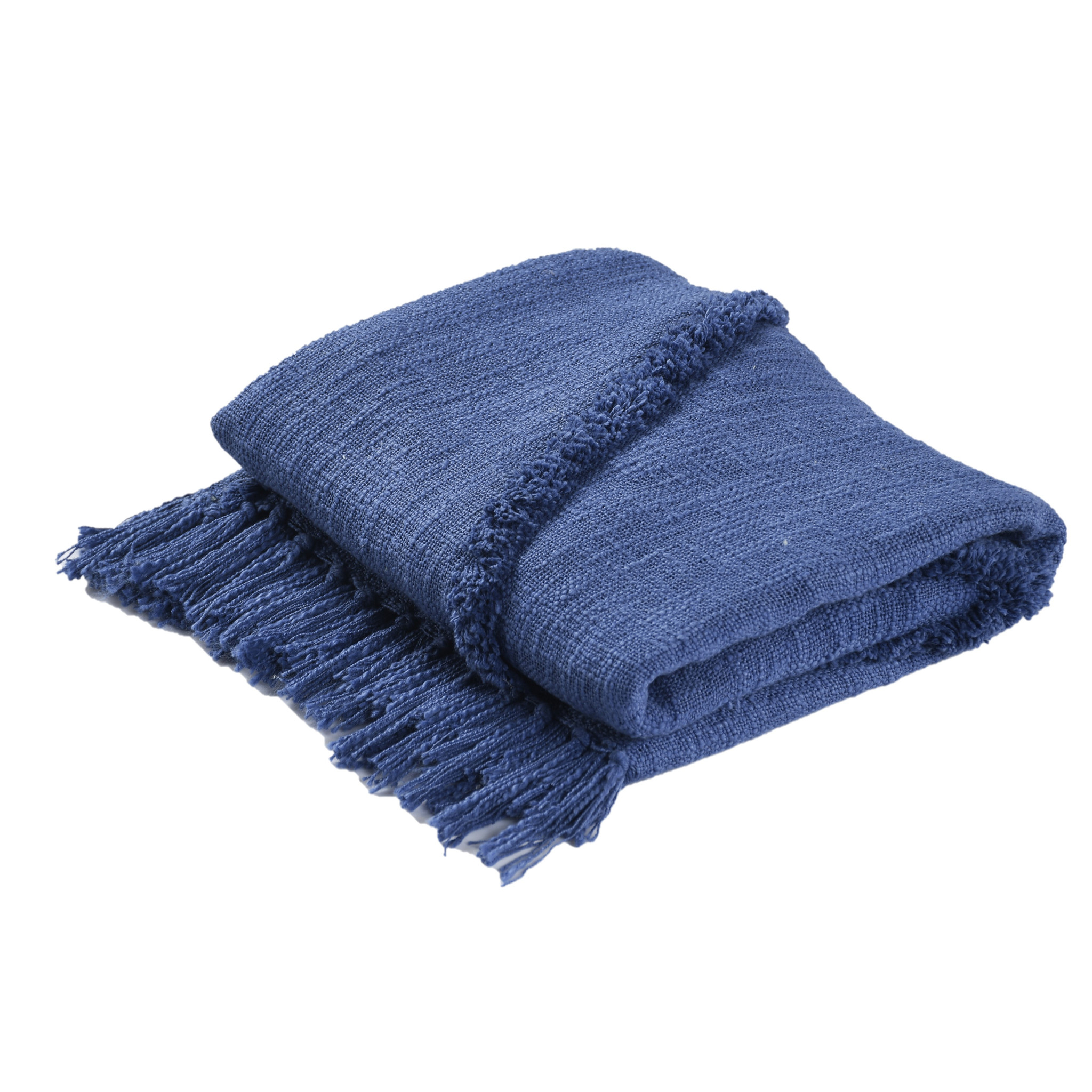 Blue Woven Cotton Solid Color Throw Blanket-516549-1