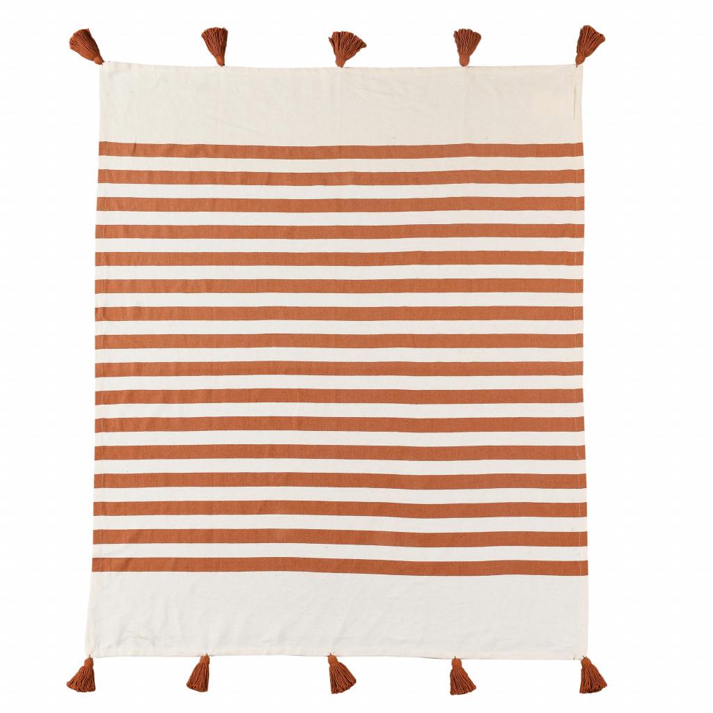 Orange Woven Cotton Striped Throw Blanket-516555-1
