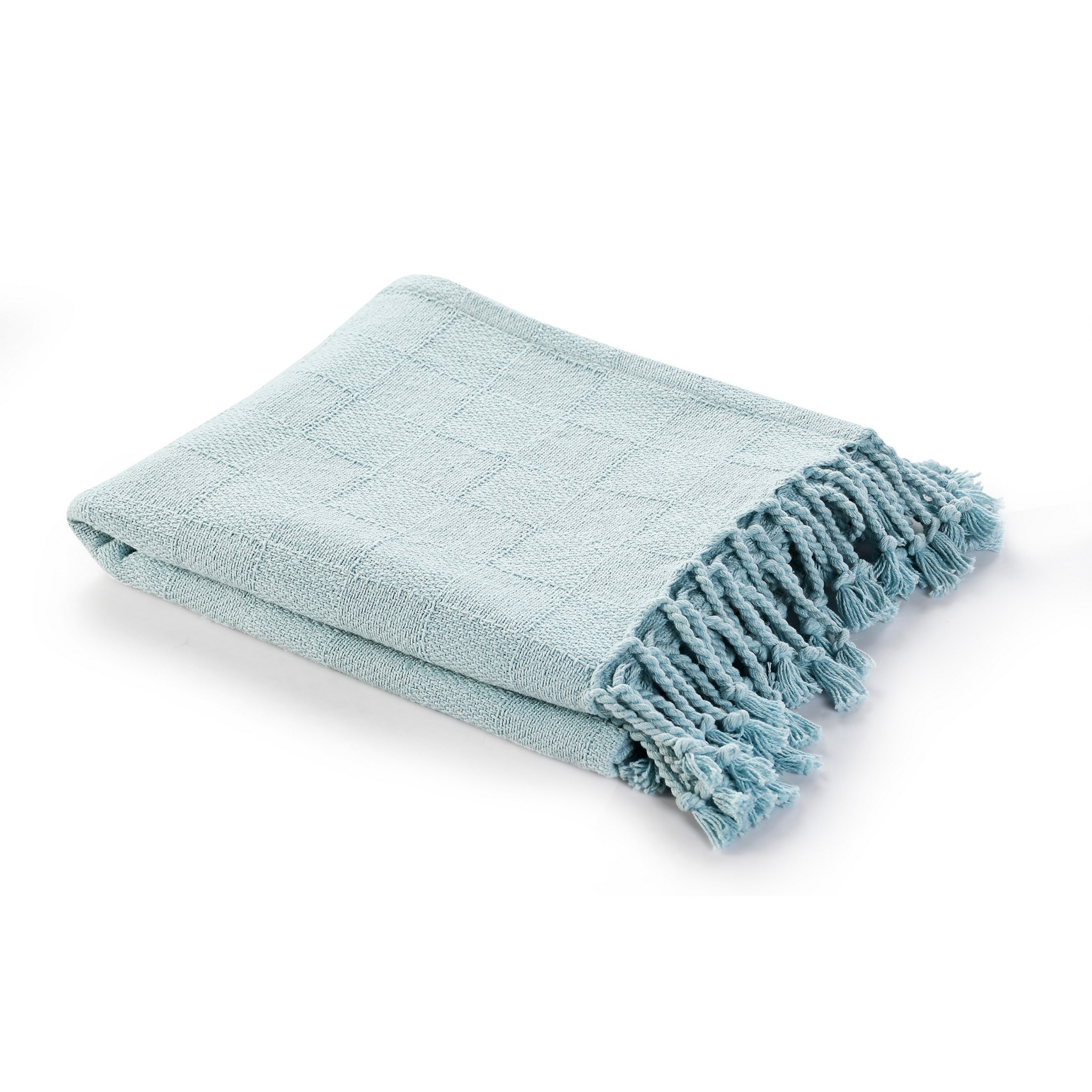Blue Woven Cotton Solid Color Throw Blanket-516559-1