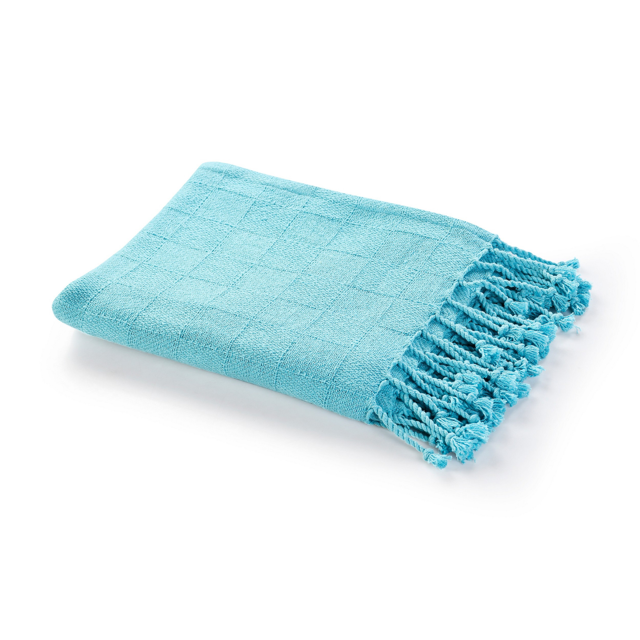 Blue Woven Cotton Solid Color Throw Blanket-516561-1