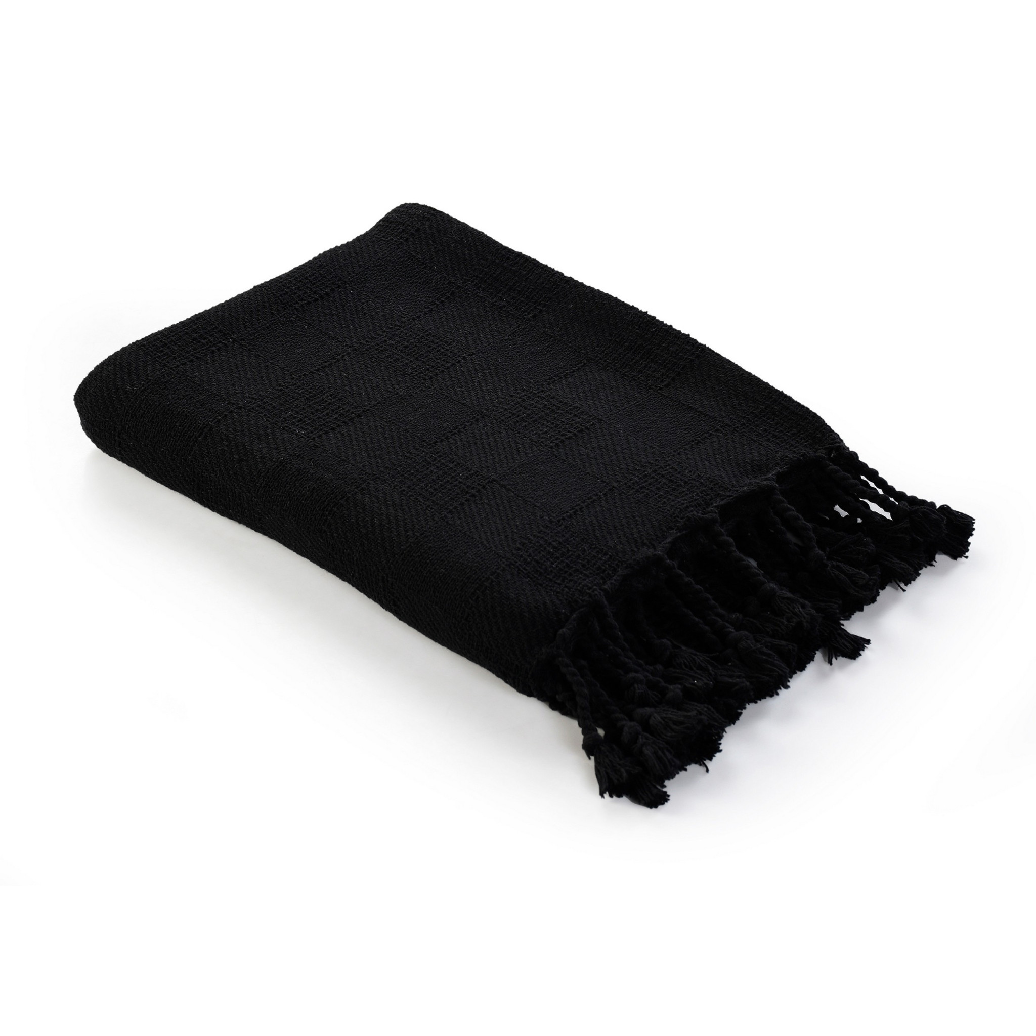 Black Woven Cotton Solid Color Throw Blanket-516563-1