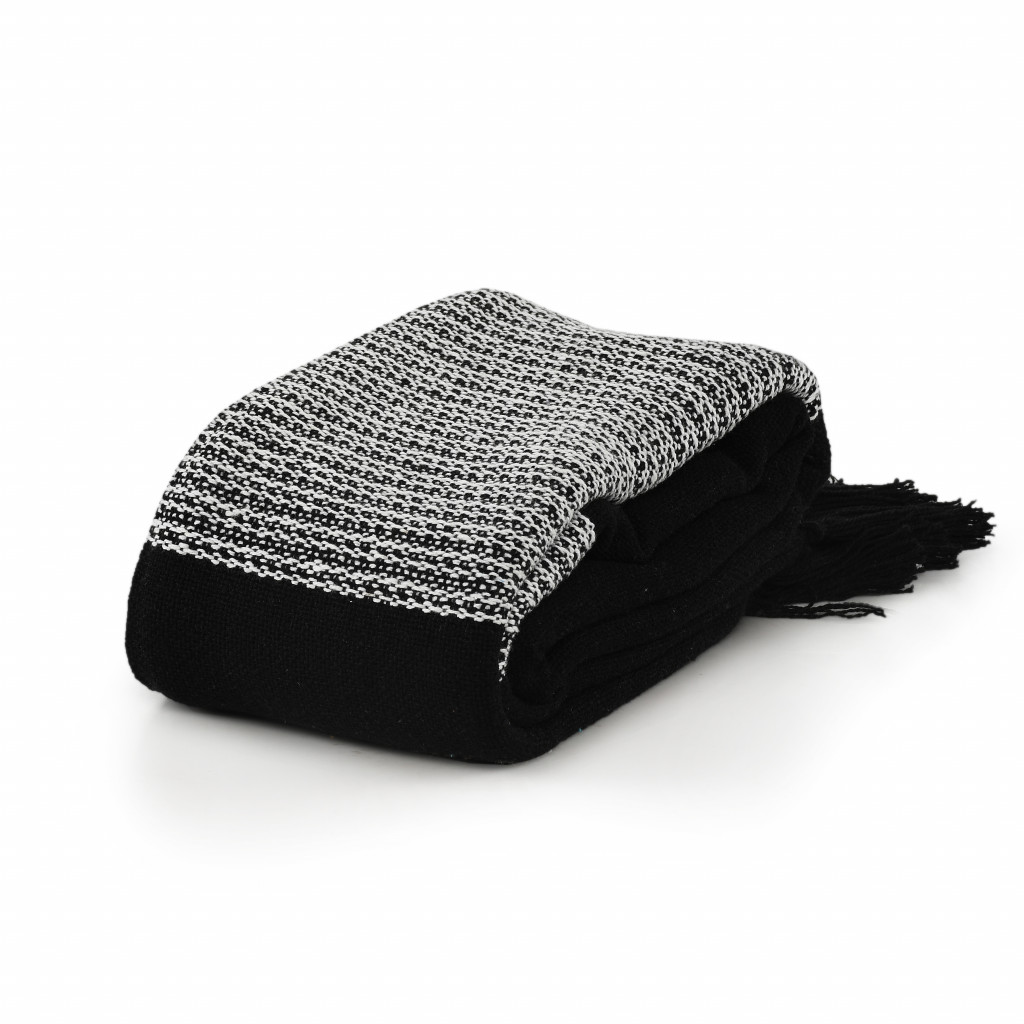 Black and White Woven Cotton Checkered Throw Blanket-516565-1