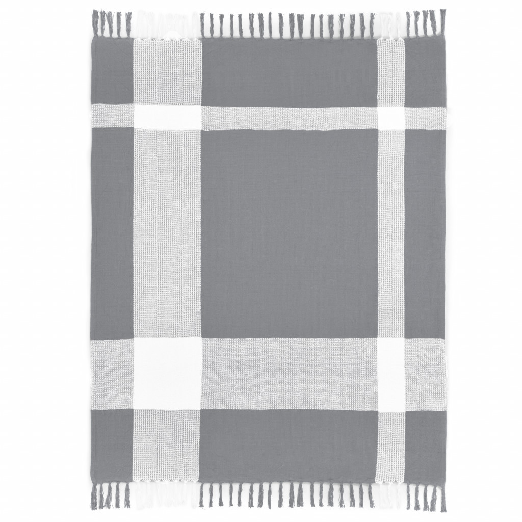 Gray Woven Cotton Checkered Throw Blanket-516566-1
