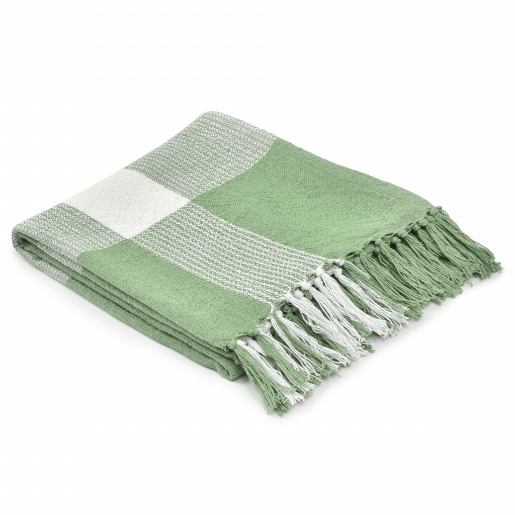 Green Woven Cotton Checkered Throw Blanket-516568-1