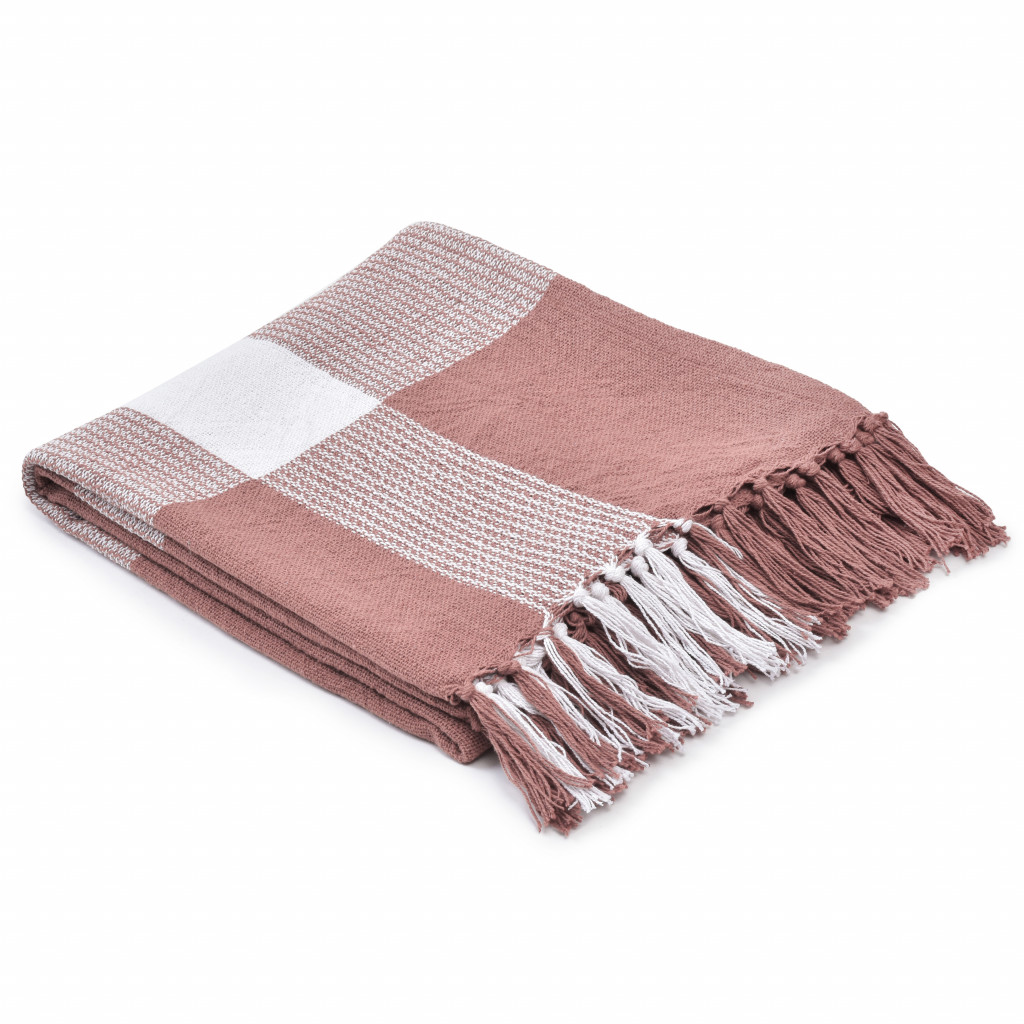 Pink Woven Cotton Checkered Throw Blanket-516571-1